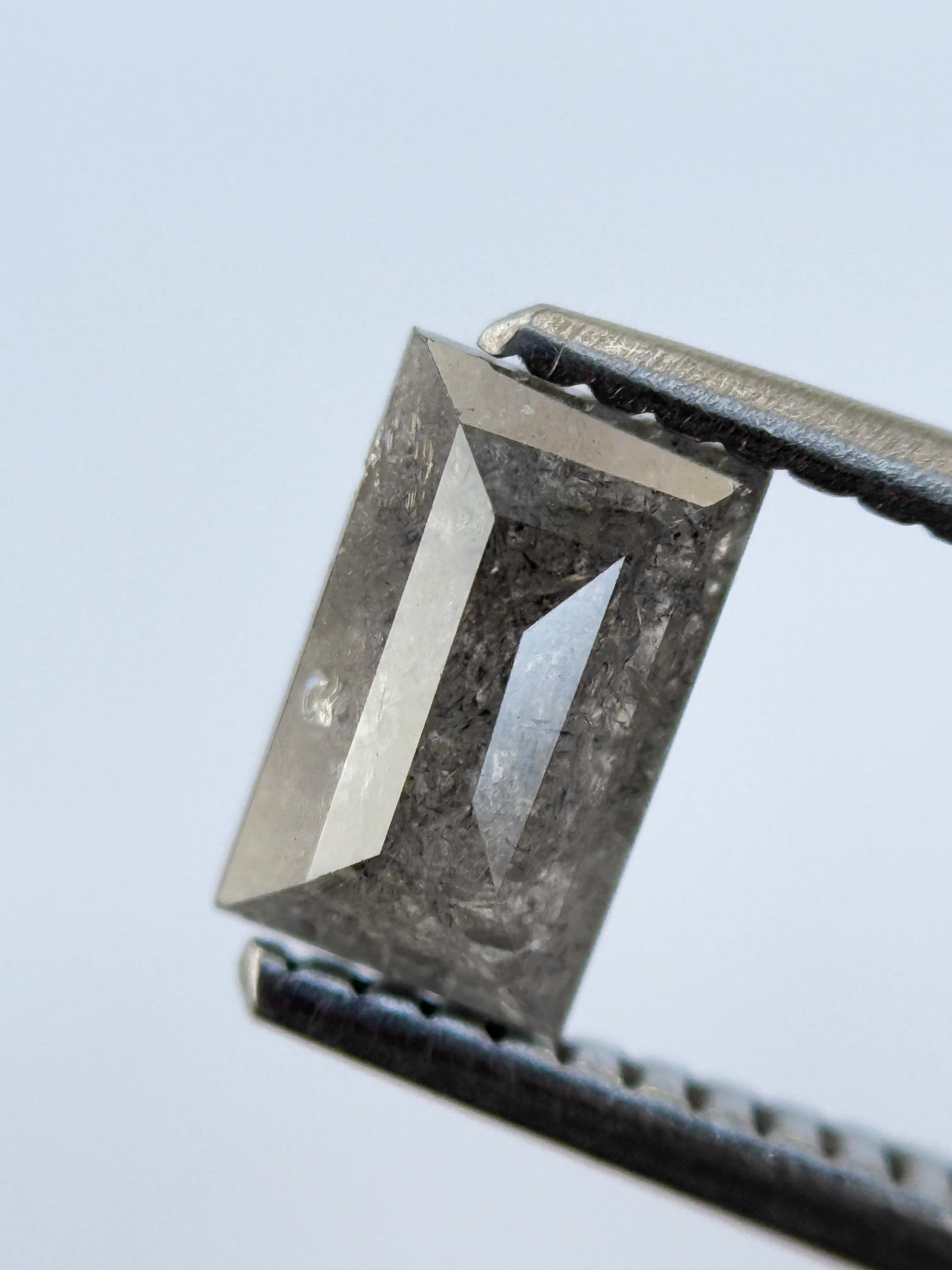 0.83 Ct Baguette Rose Cut Grey Natural Salt and Pepper Diamond