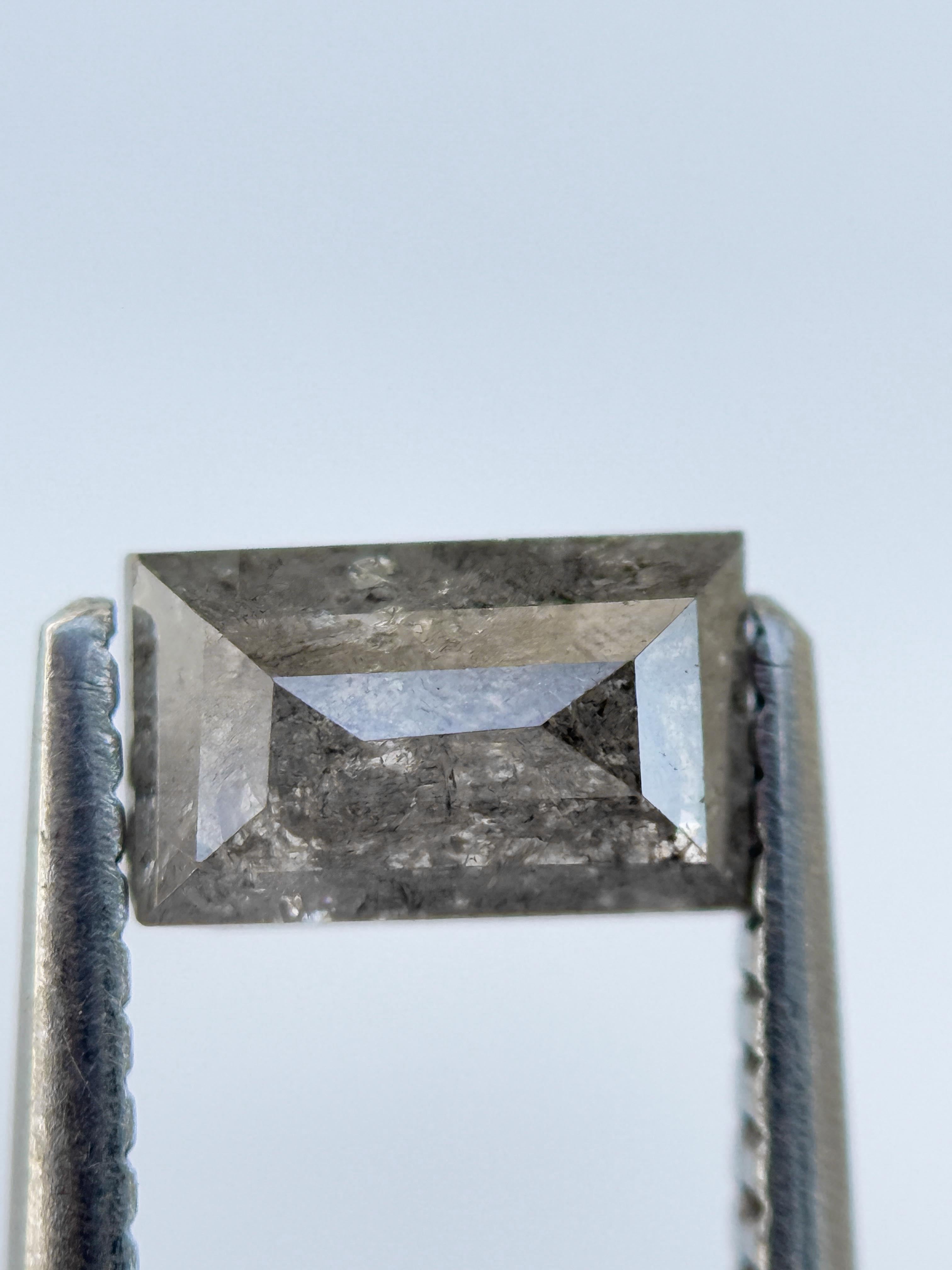 0.83 Ct Baguette Rose Cut Grey Natural Salt and Pepper Diamond