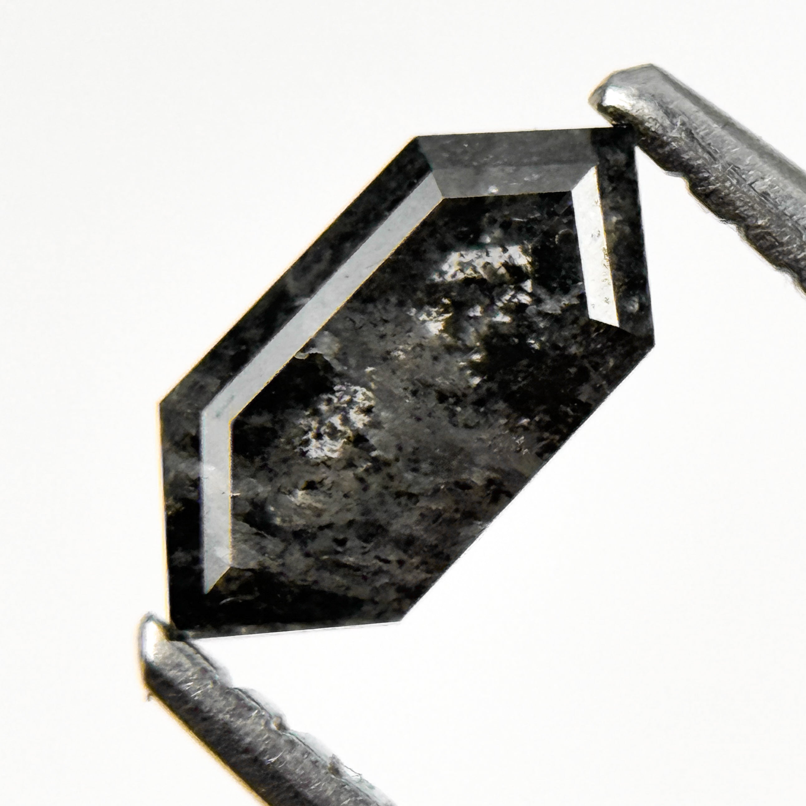 0.66 Ct Hexagon Rose Cut Grey Natural Salt and Pepper Diamond