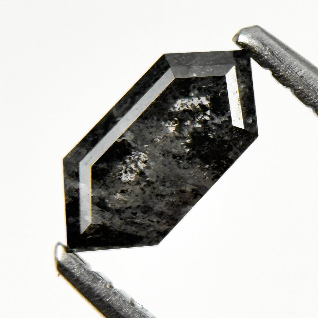 0.66 Ct Hexagon Rose Cut Grey Natural Salt and Pepper Diamond