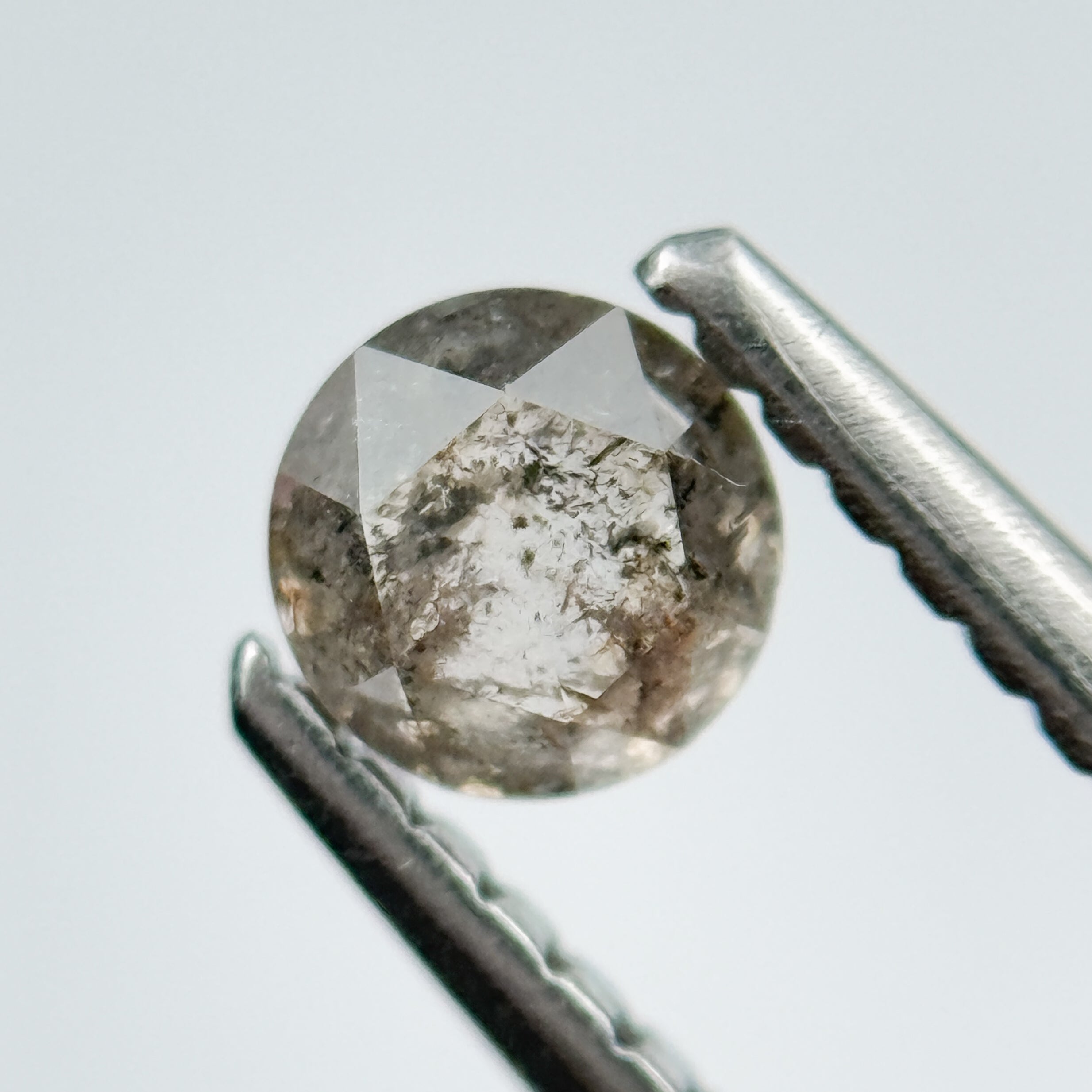 0.36 Ct Round Rose Cut Grey Natural Salt and Pepper Diamond