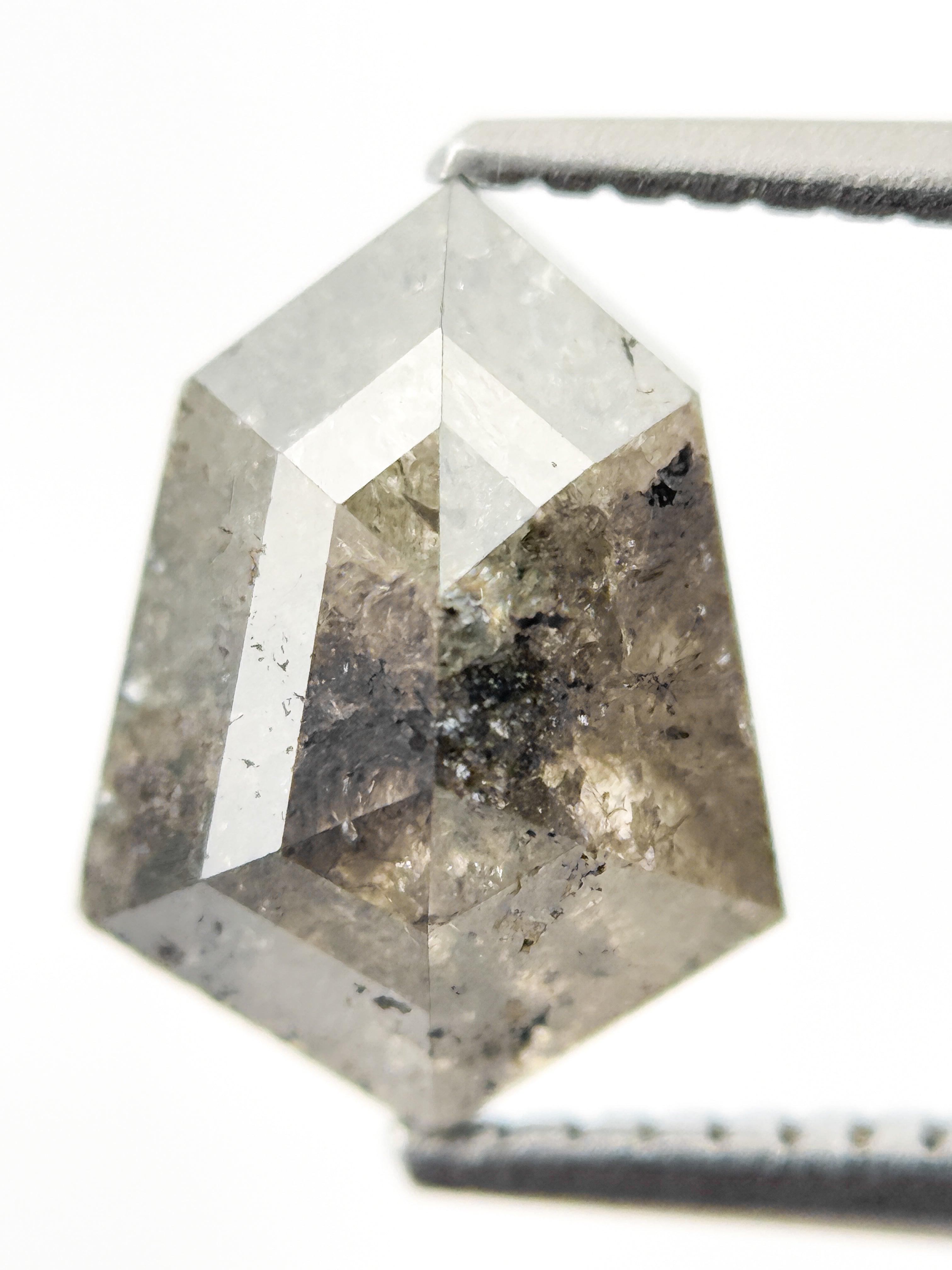 3.10 Ct Shield Rose Cut Grey Natural Salt and Pepper Diamond