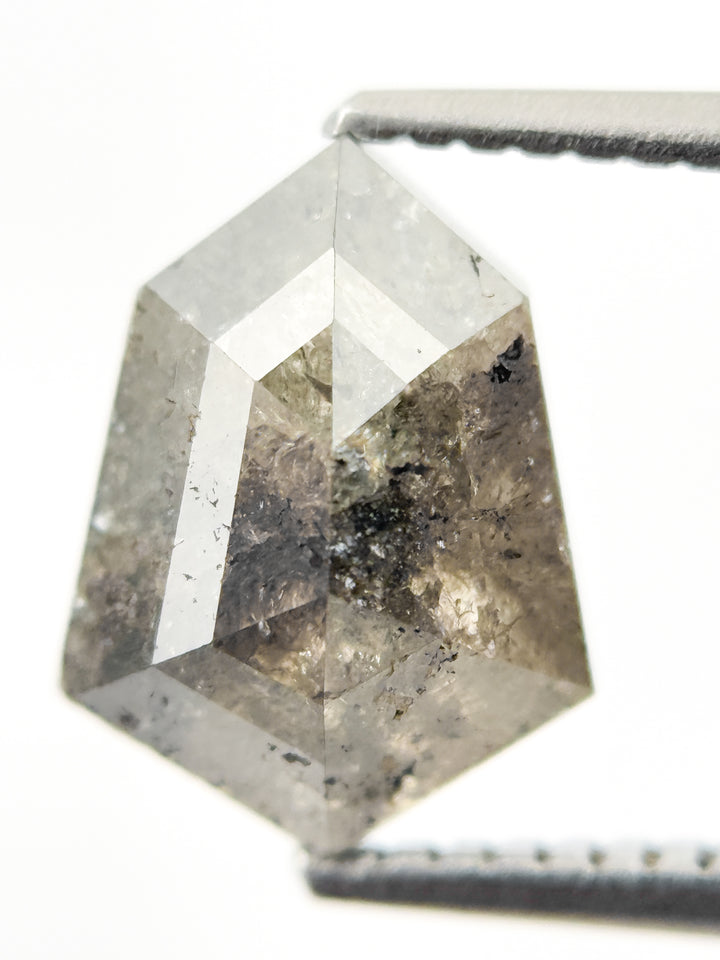 3.10 Ct Shield Rose Cut Grey Natural Salt and Pepper Diamond