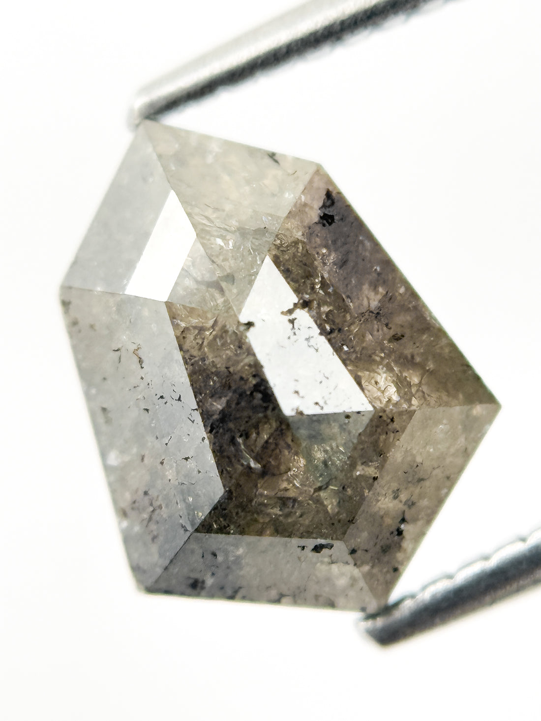 3.10 Ct Shield Rose Cut Grey Natural Salt and Pepper Diamond