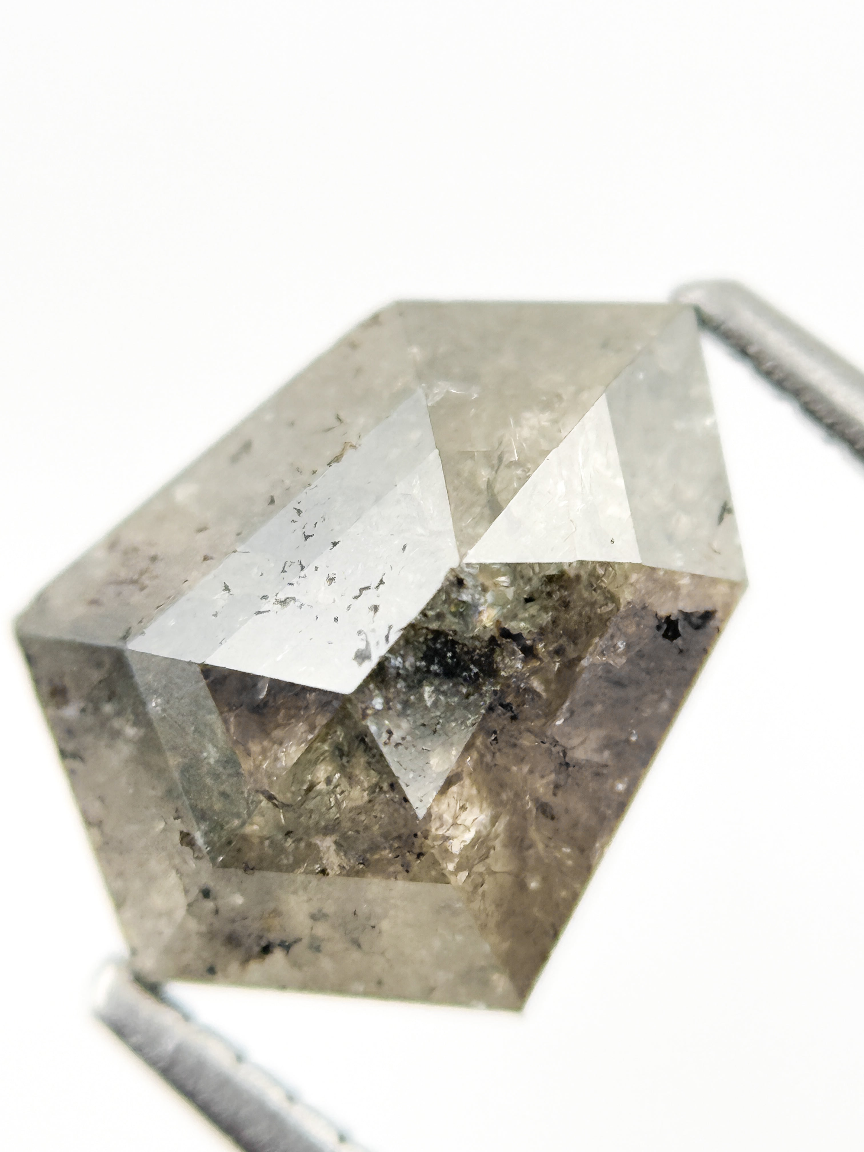 3.10 Ct Shield Rose Cut Grey Natural Salt and Pepper Diamond