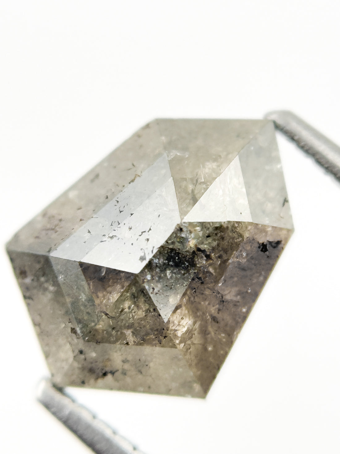 3.10 Ct Shield Rose Cut Grey Natural Salt and Pepper Diamond