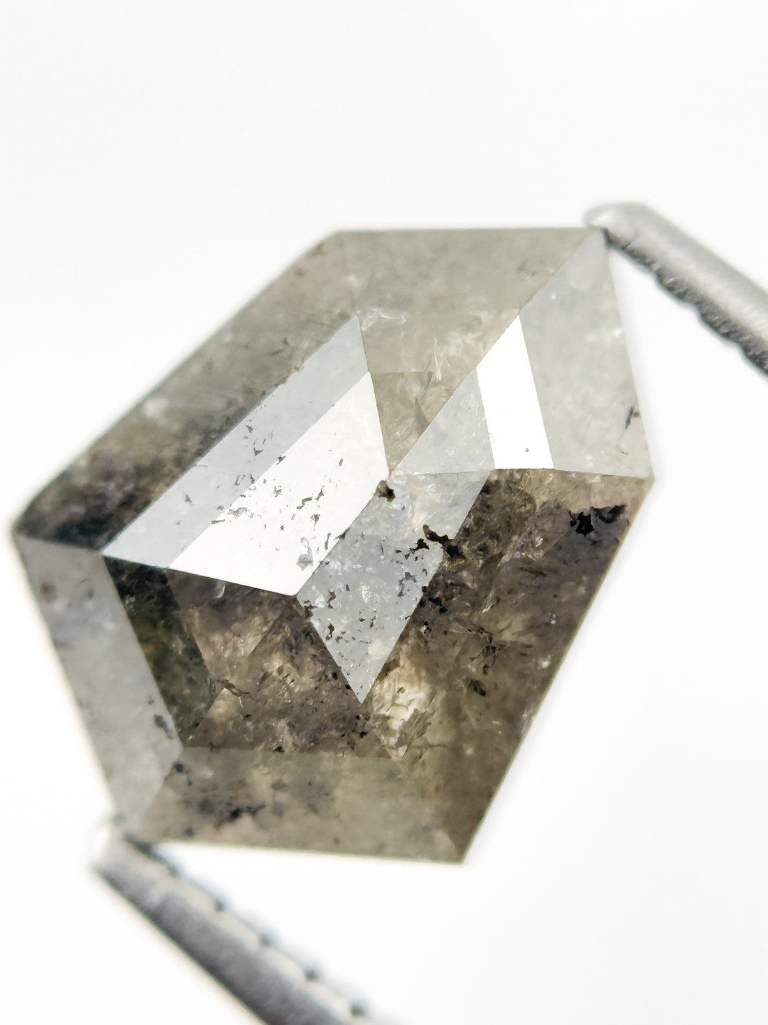 3.10 Ct Shield Rose Cut Grey Natural Salt and Pepper Diamond