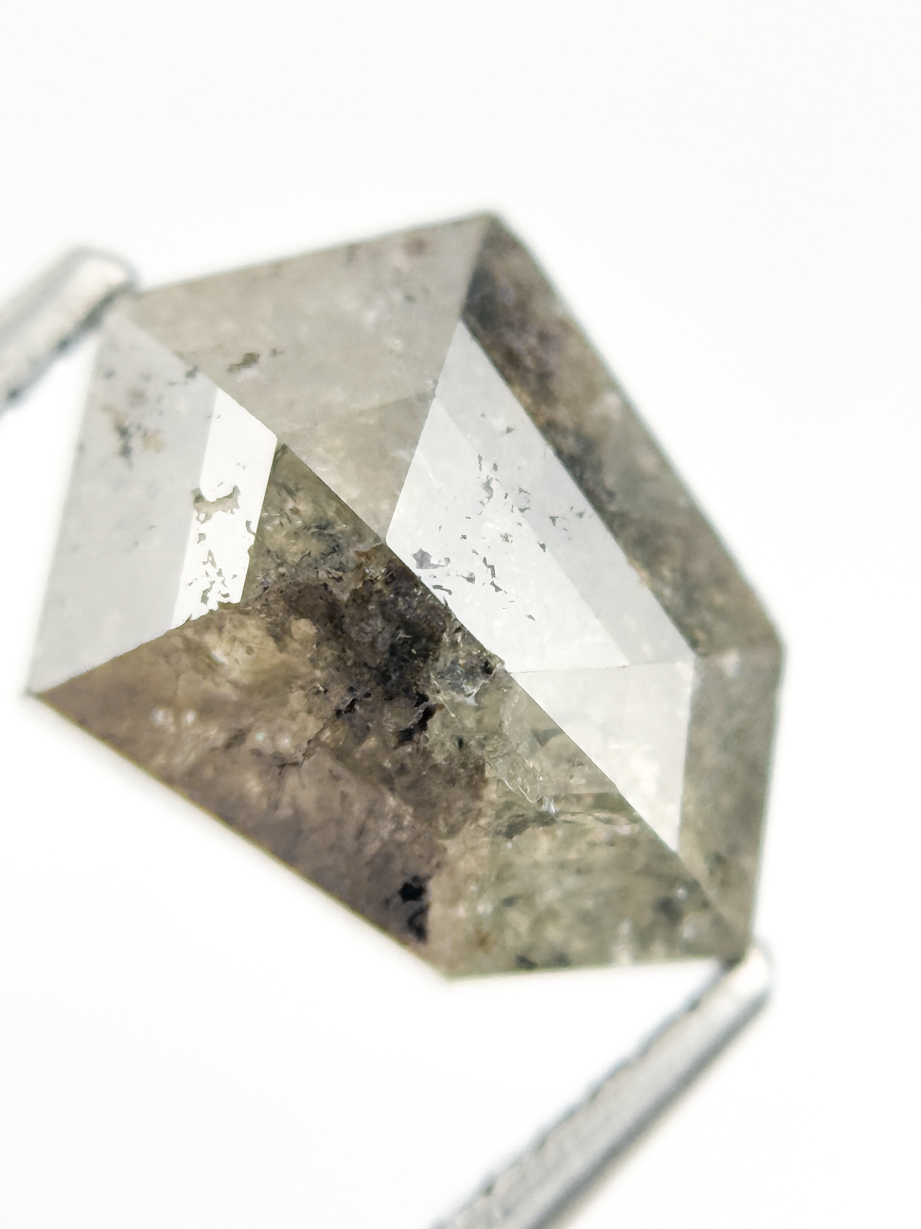 3.10 Ct Shield Rose Cut Grey Natural Salt and Pepper Diamond