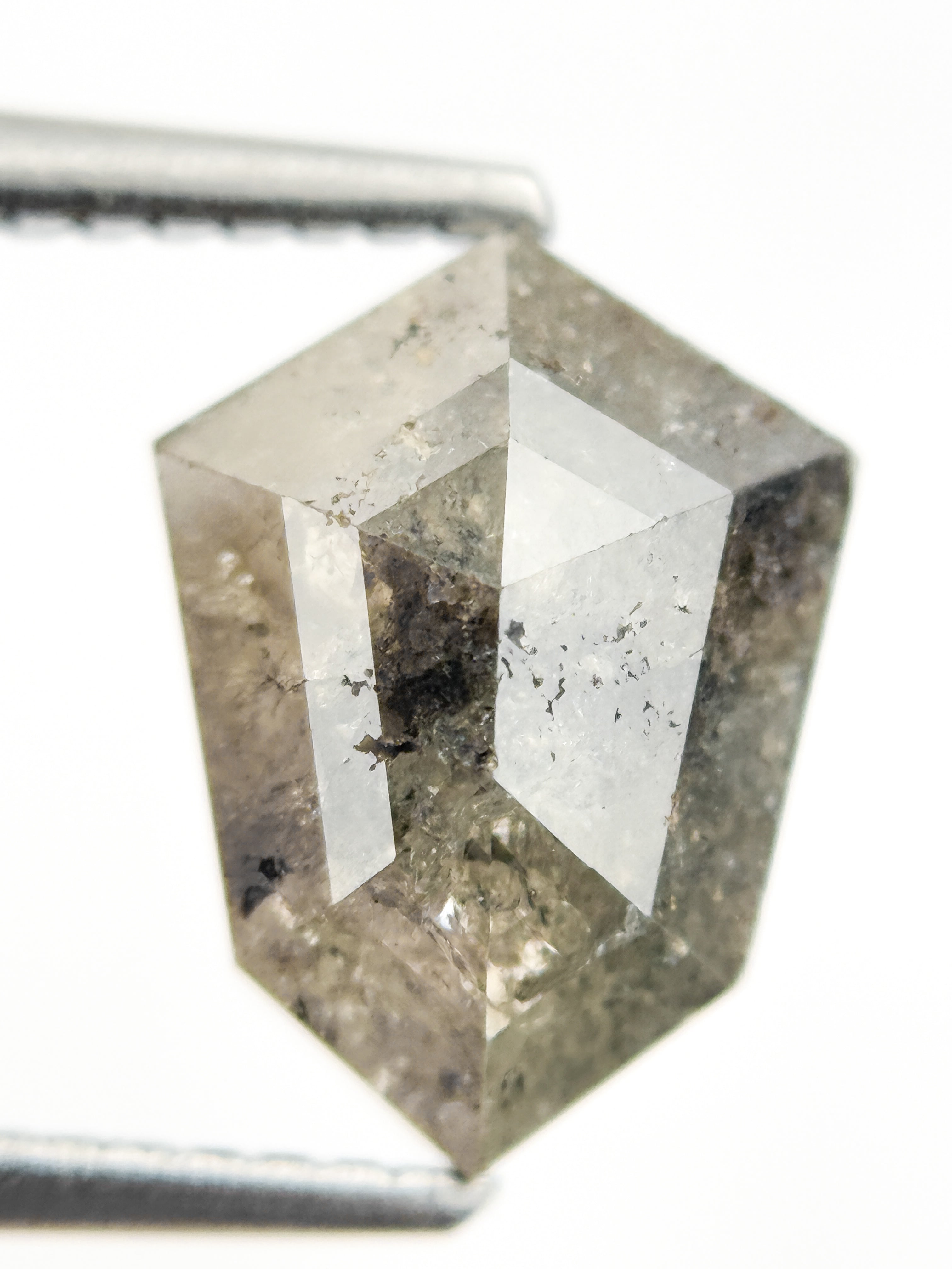 3.10 Ct Shield Rose Cut Grey Natural Salt and Pepper Diamond