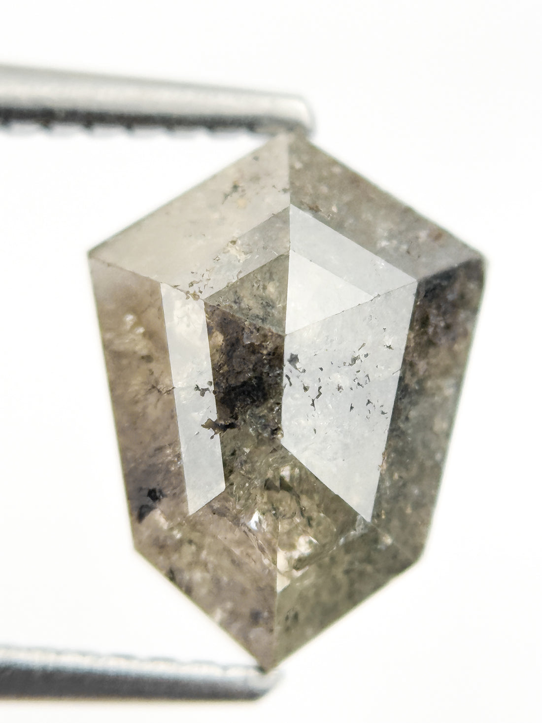 3.10 Ct Shield Rose Cut Grey Natural Salt and Pepper Diamond