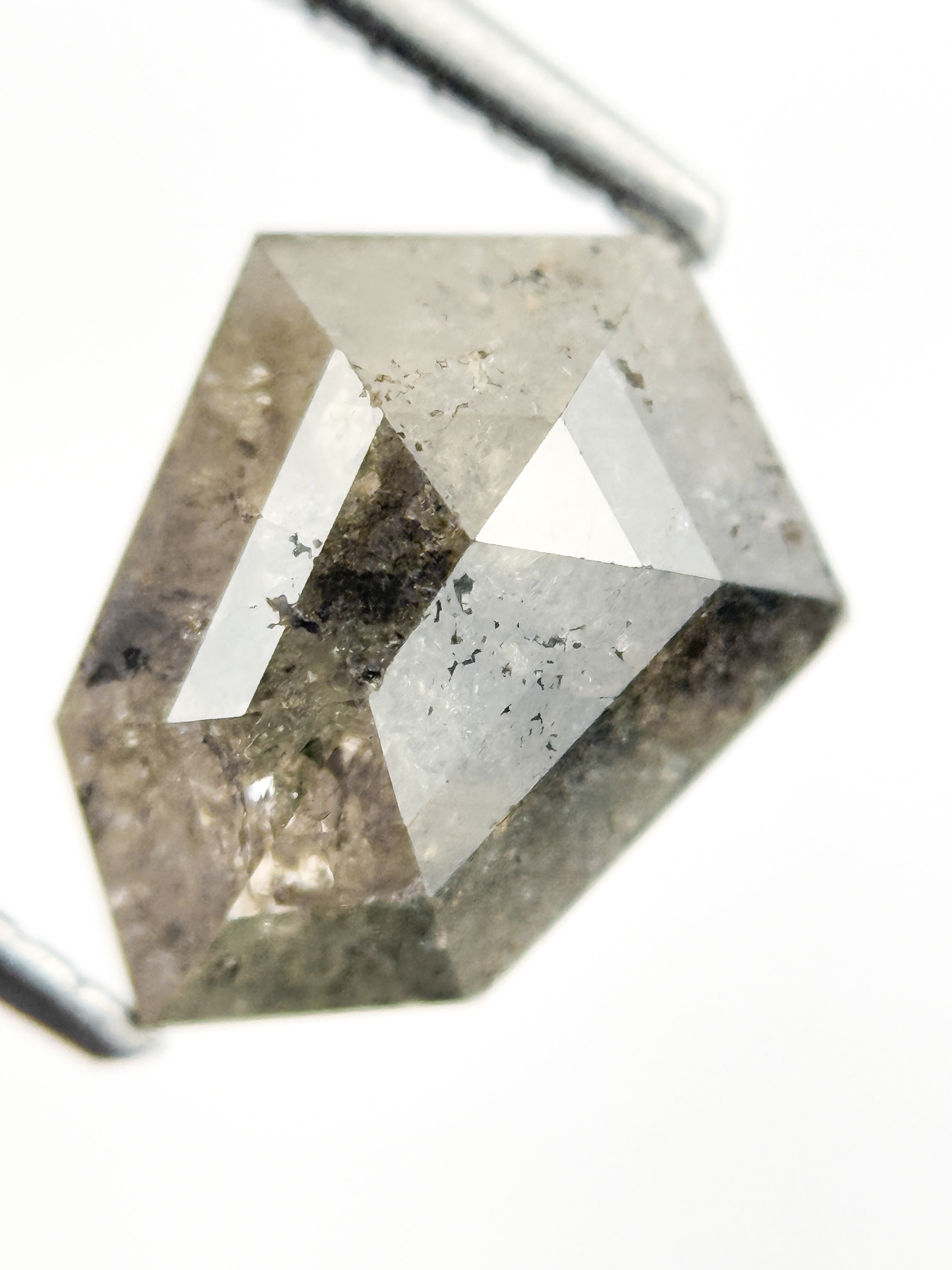 3.10 Ct Shield Rose Cut Grey Natural Salt and Pepper Diamond