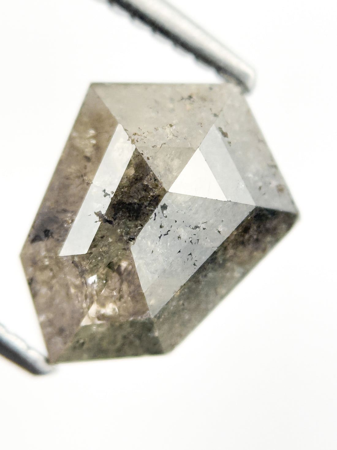 3.10 Ct Shield Rose Cut Grey Natural Salt and Pepper Diamond