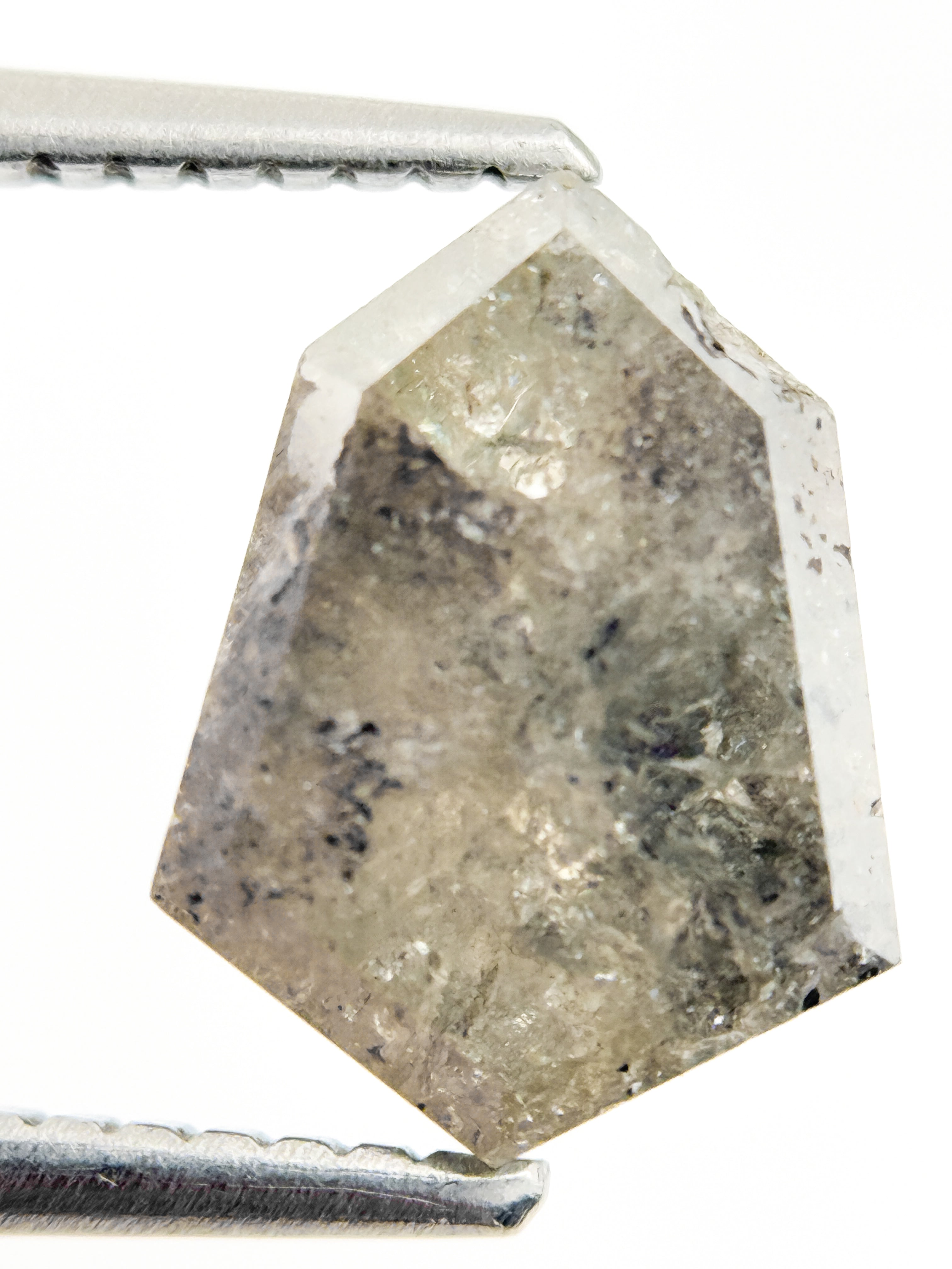 3.10 Ct Shield Rose Cut Grey Natural Salt and Pepper Diamond