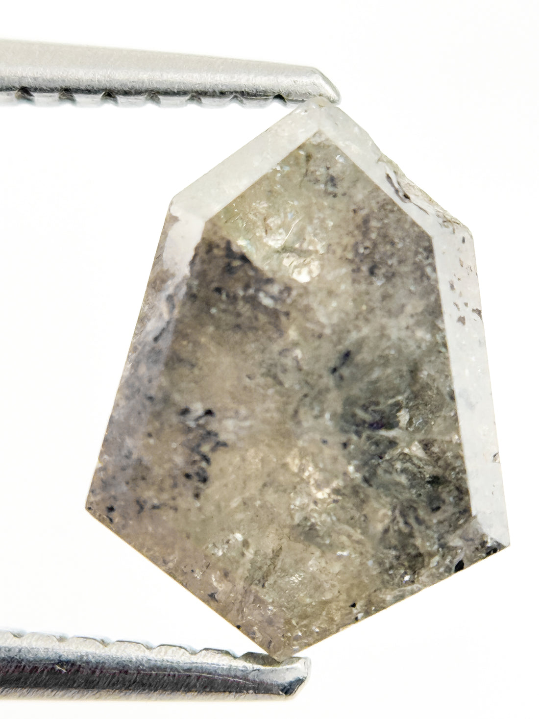 3.10 Ct Shield Rose Cut Grey Natural Salt and Pepper Diamond