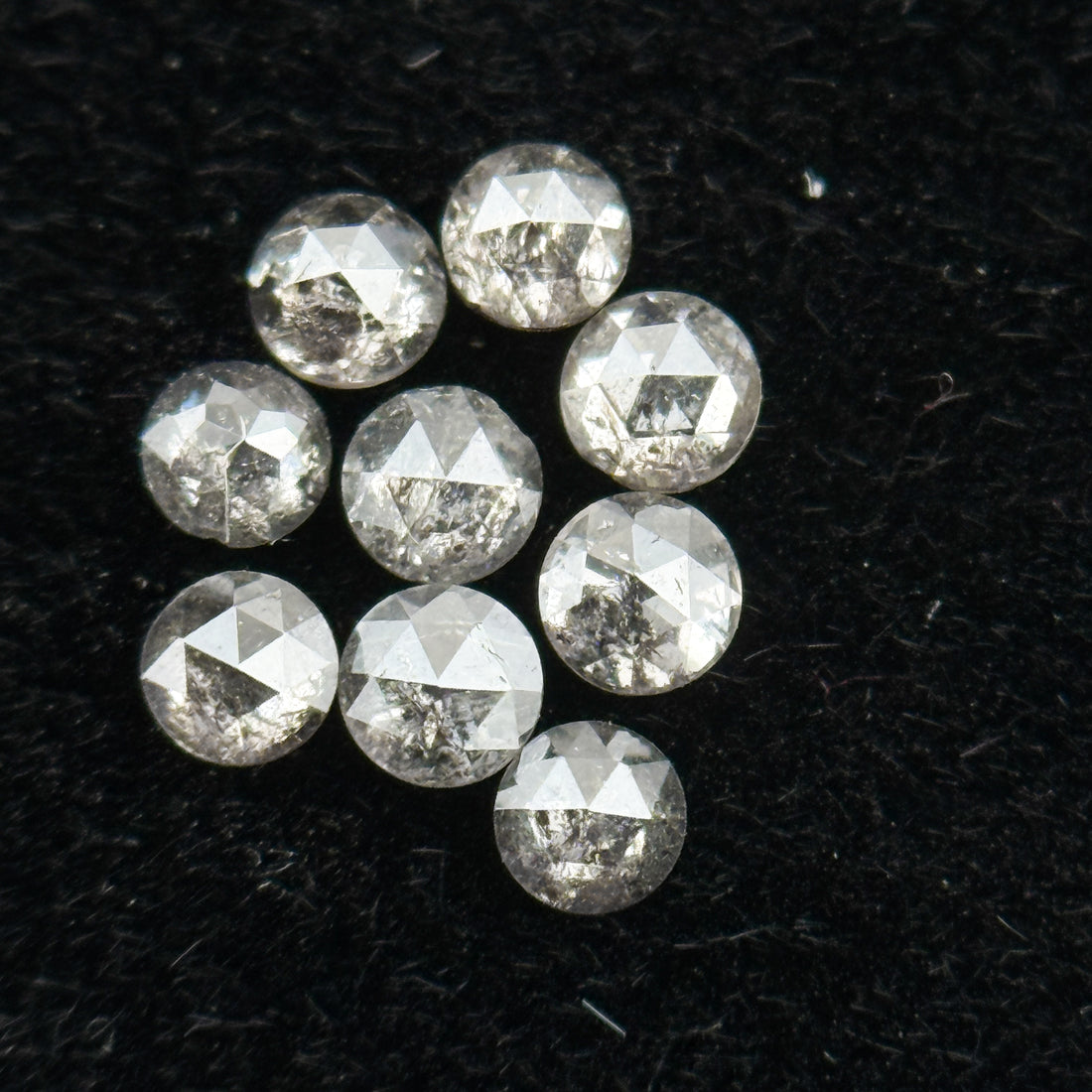 0.015 Ct Round Rose Cut Grey Natural Salt and Pepper Diamond