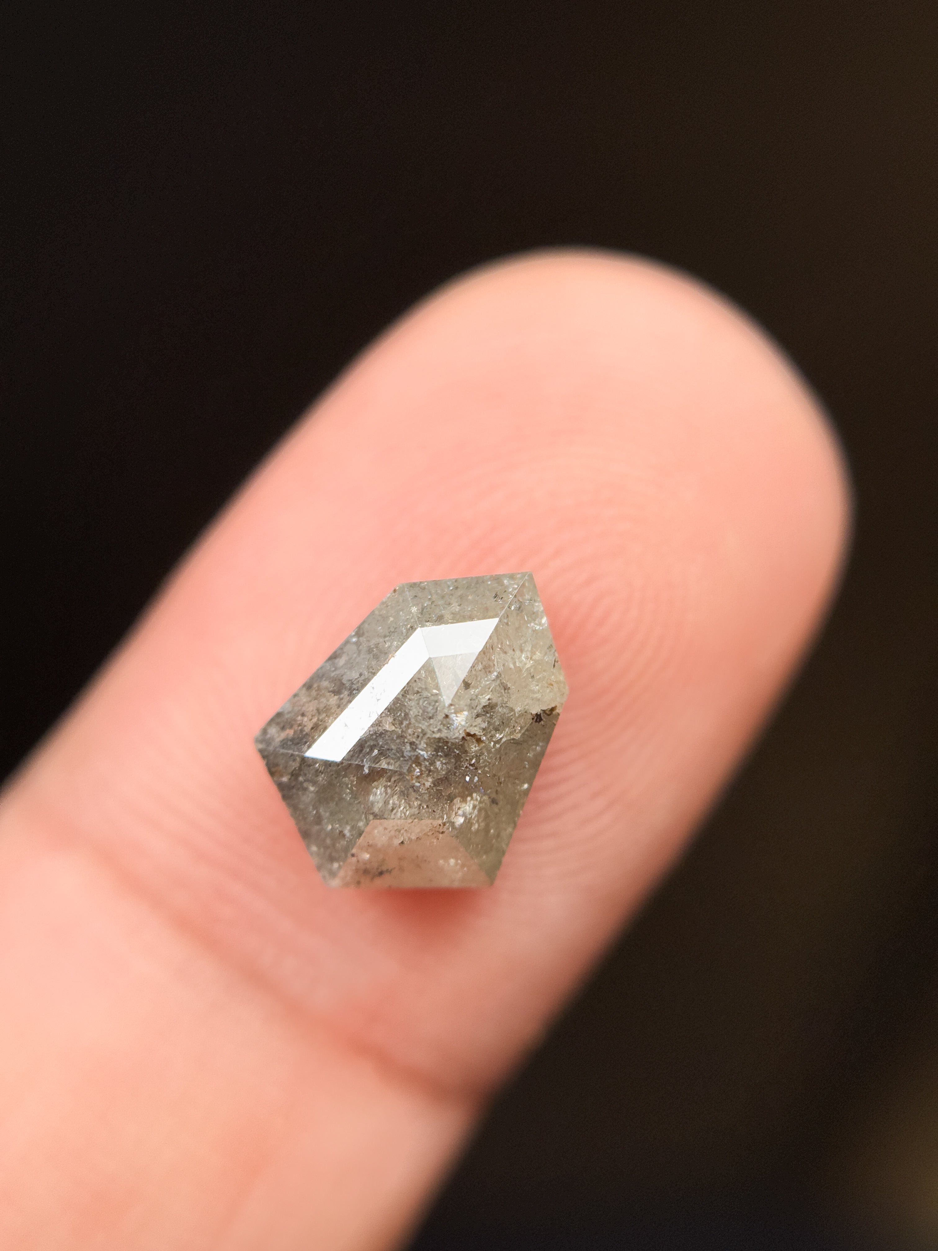 3.10 Ct Shield Rose Cut Grey Natural Salt and Pepper Diamond