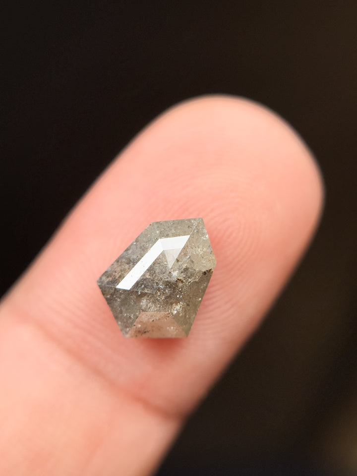 3.10 Ct Shield Rose Cut Grey Natural Salt and Pepper Diamond