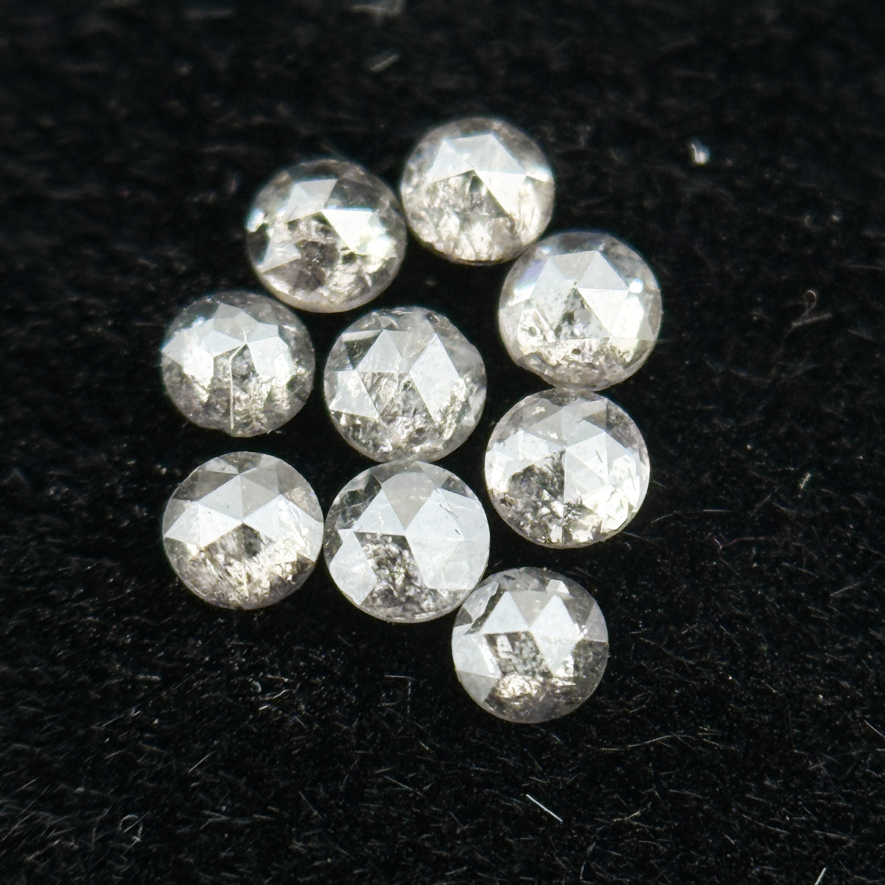 0.015 Ct Round Rose Cut Grey Natural Salt and Pepper Diamond