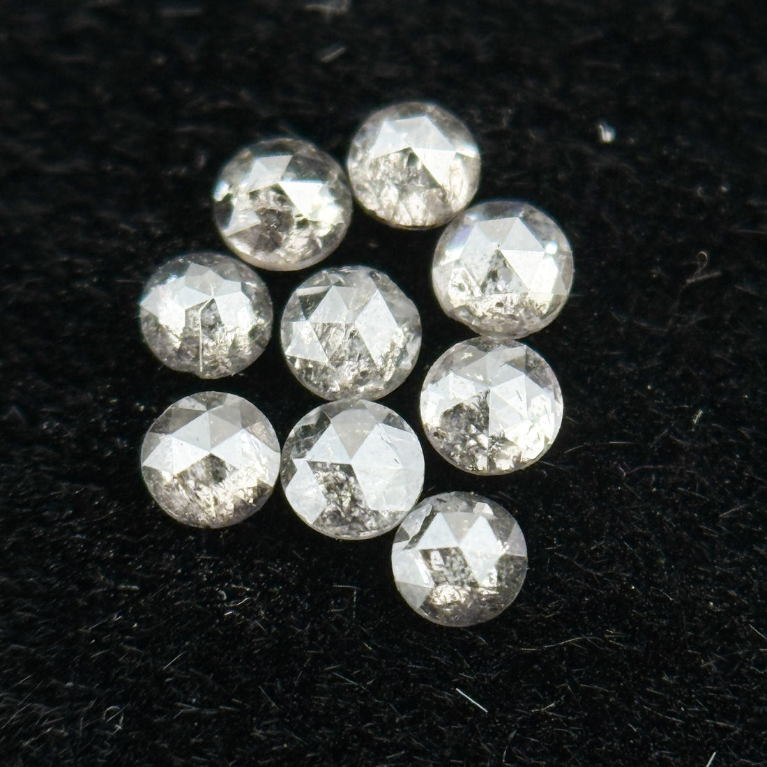 0.015 Ct Round Rose Cut Grey Natural Salt and Pepper Diamond
