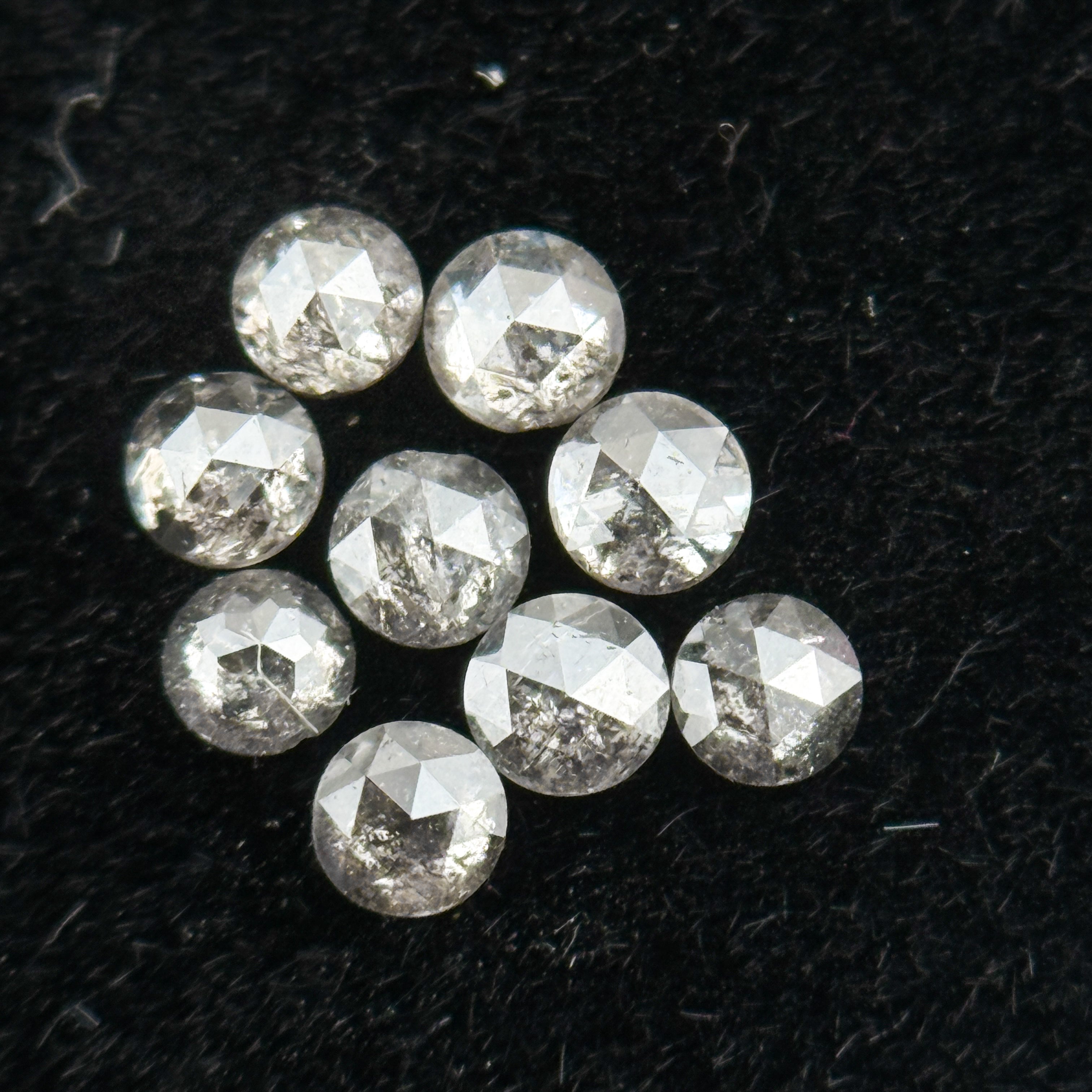 0.015 Ct Round Rose Cut Grey Natural Salt and Pepper Diamond