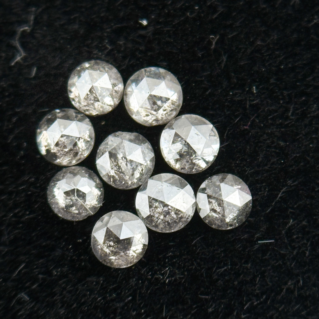 0.015 Ct Round Rose Cut Grey Natural Salt and Pepper Diamond