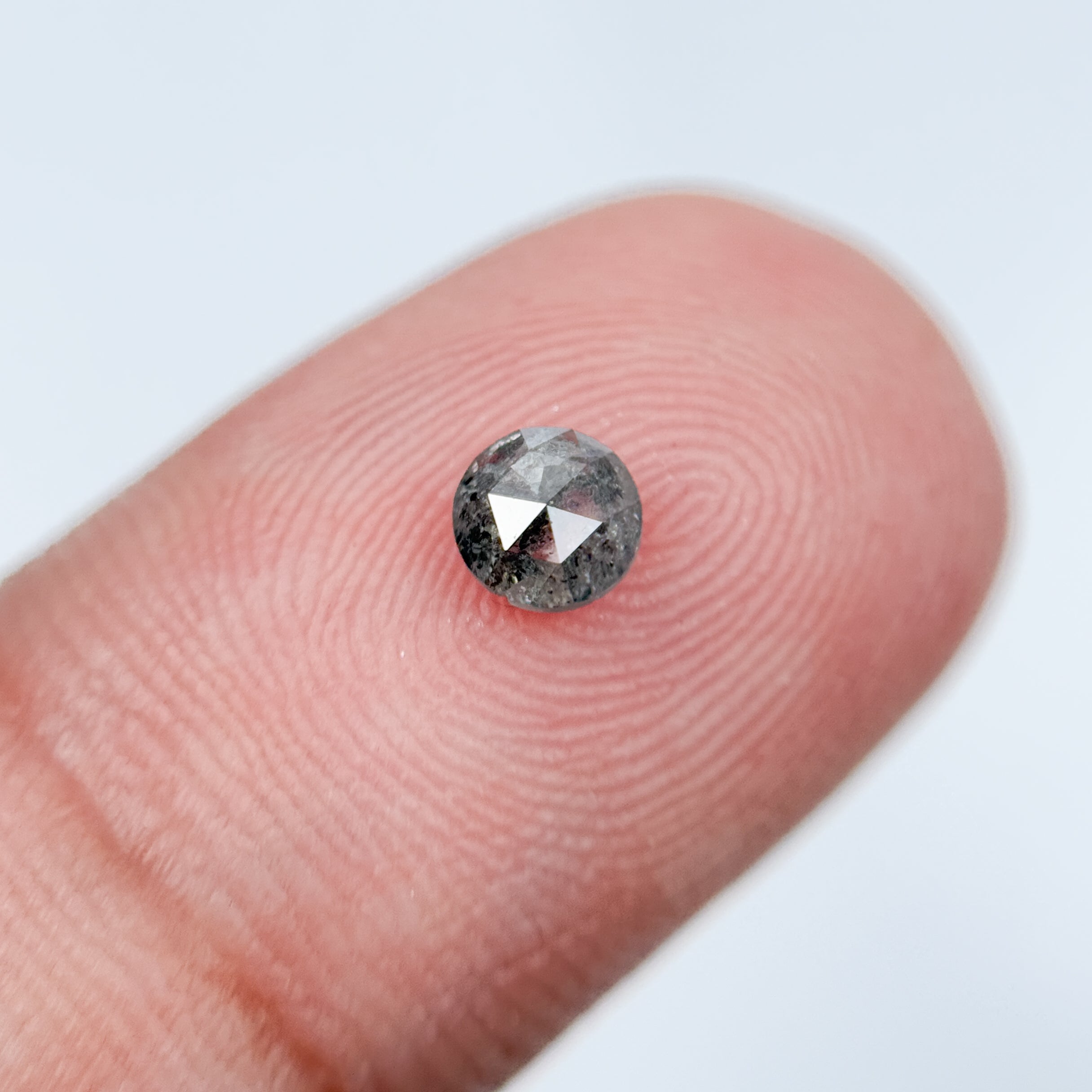 0.45 Ct Round Rose Cut Grey Natural Salt and Pepper Diamond