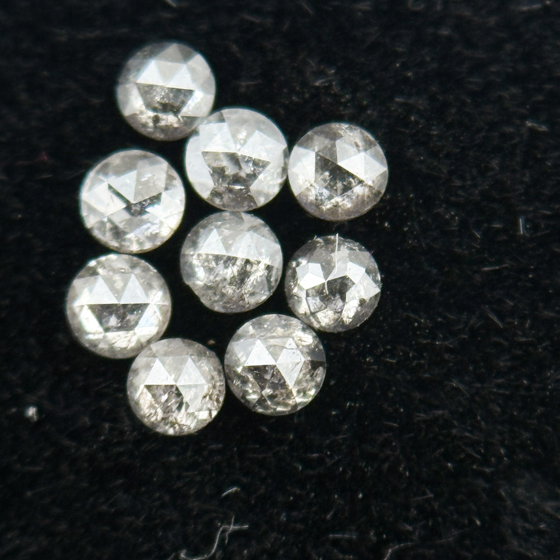 0.015 Ct Round Rose Cut Grey Natural Salt and Pepper Diamond