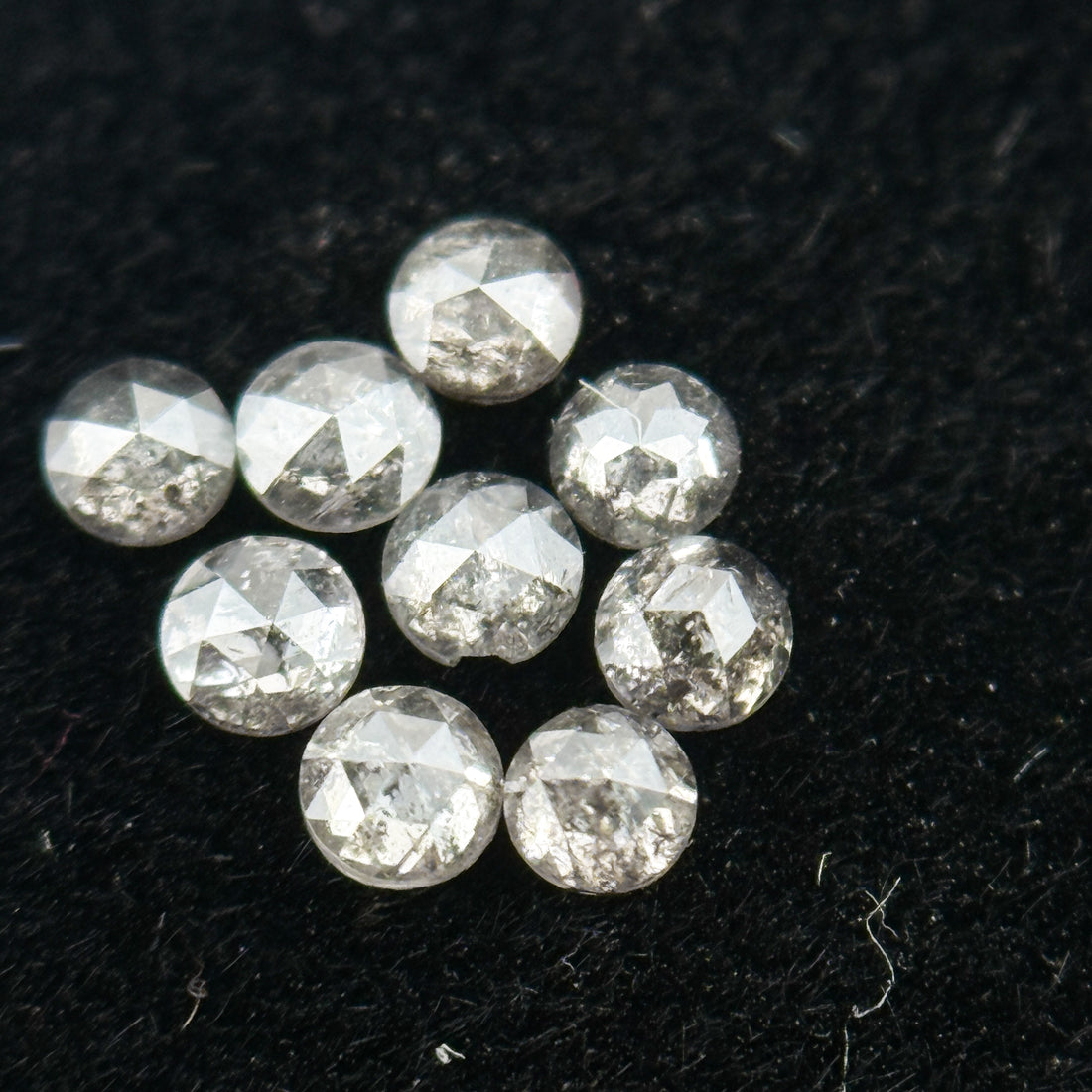 0.015 Ct Round Rose Cut Grey Natural Salt and Pepper Diamond