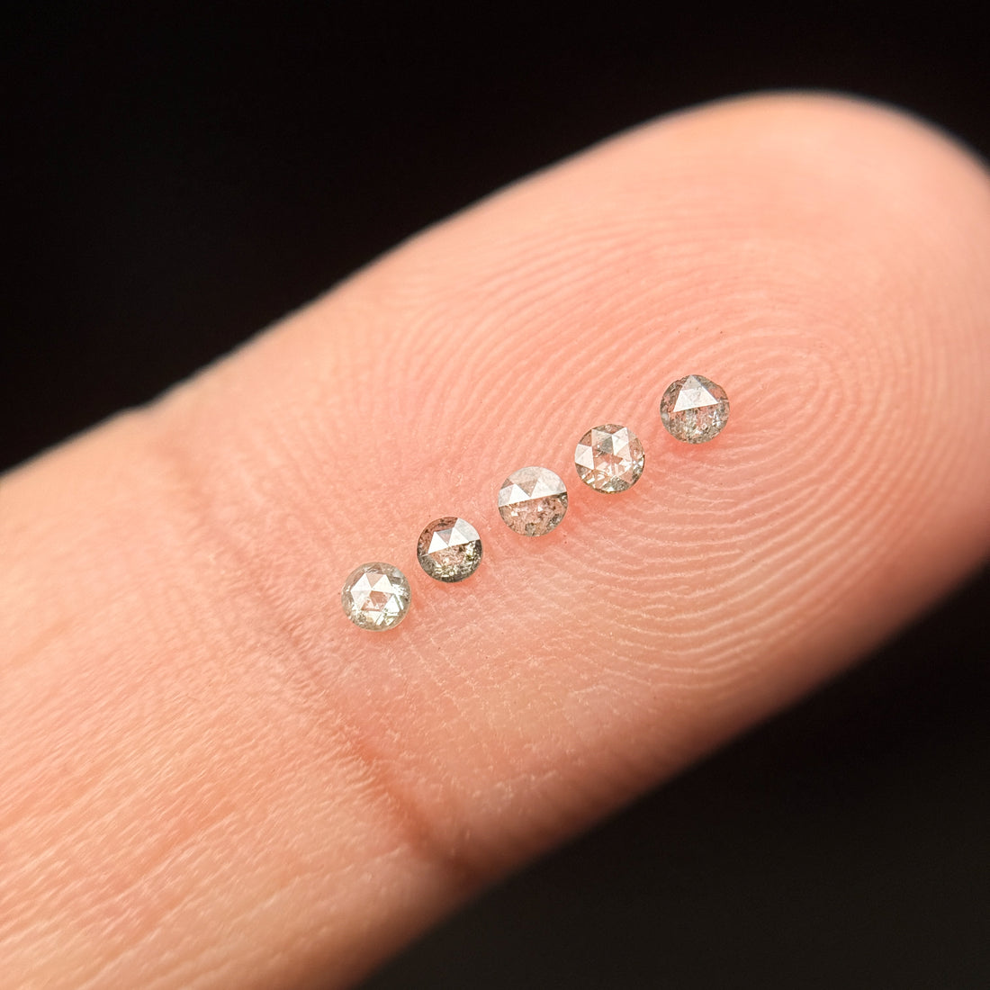 0.015 Ct Round Rose Cut Grey Natural Salt and Pepper Diamond