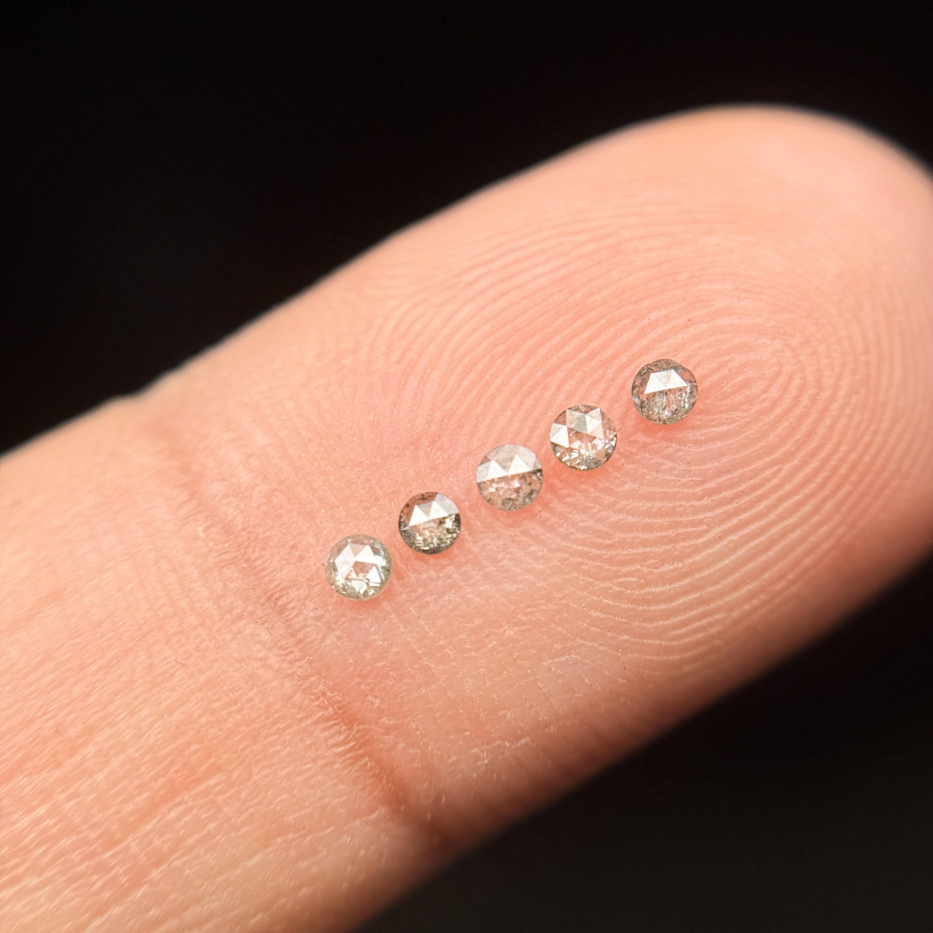 0.015 Ct Round Rose Cut Grey Natural Salt and Pepper Diamond