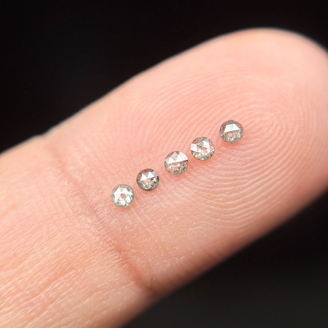 0.015 Ct Round Rose Cut Grey Natural Salt and Pepper Diamond