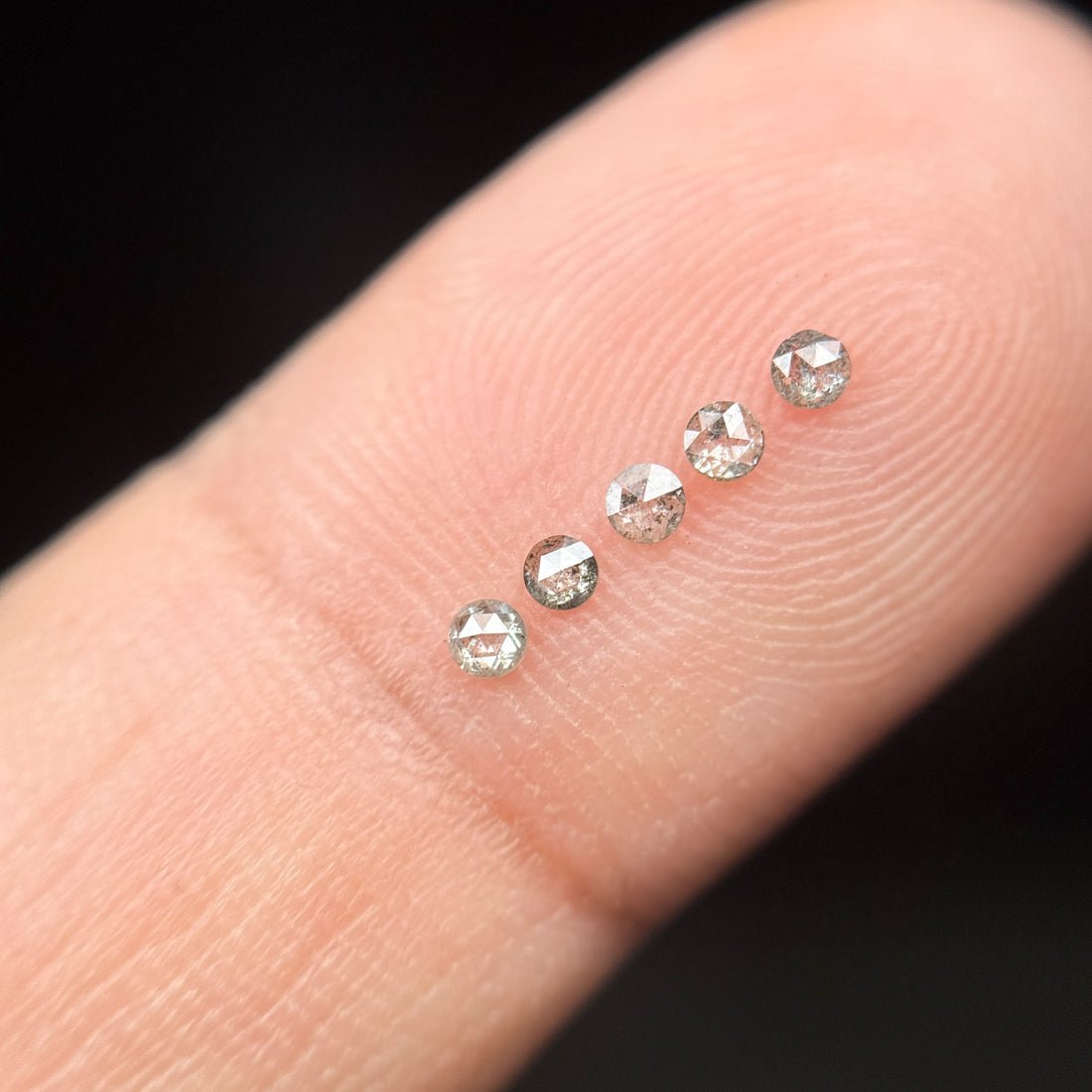 0.015 Ct Round Rose Cut Grey Natural Salt and Pepper Diamond