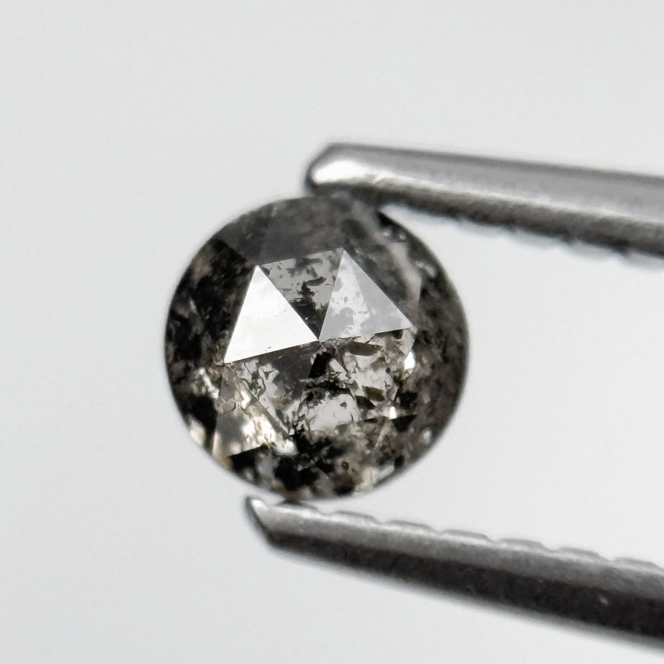0.41 Ct Round Rose Cut Grey Natural Salt and Pepper Diamond
