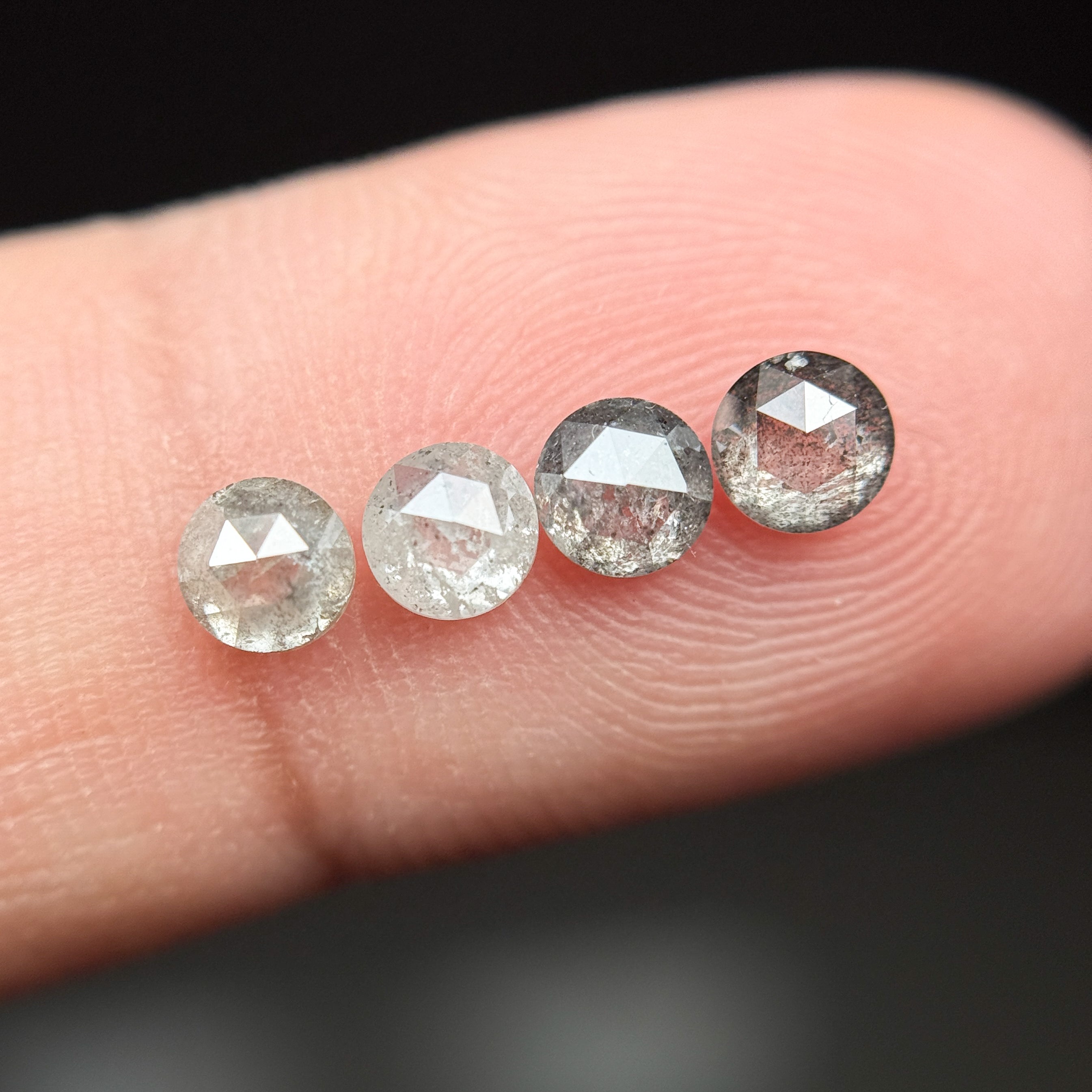 0.60 Ct Round Rose Cut Grey Natural Salt and Pepper Diamond