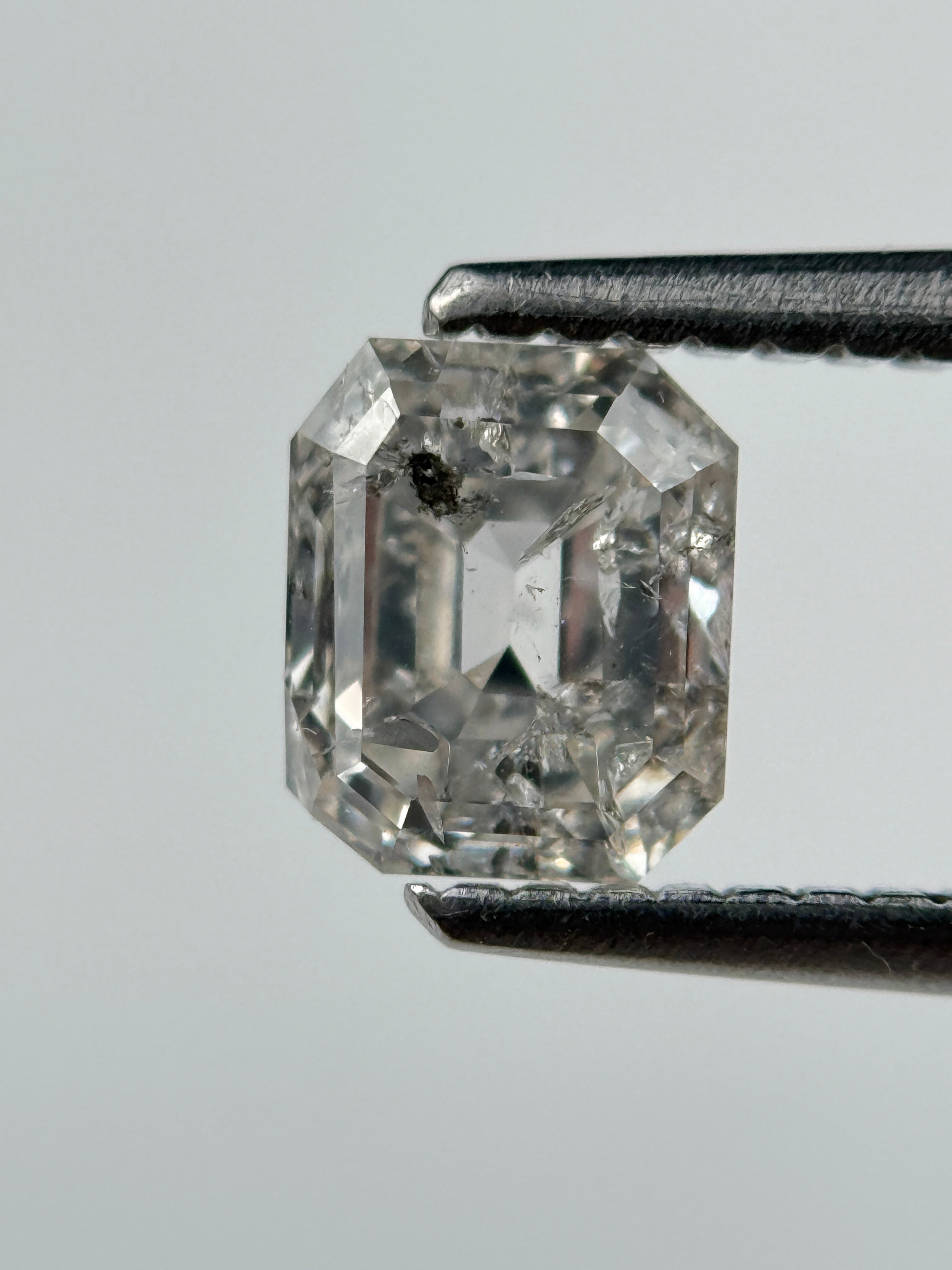 1.02 Ct Emerald Rose Cut White Natural Salt and Pepper Diamond