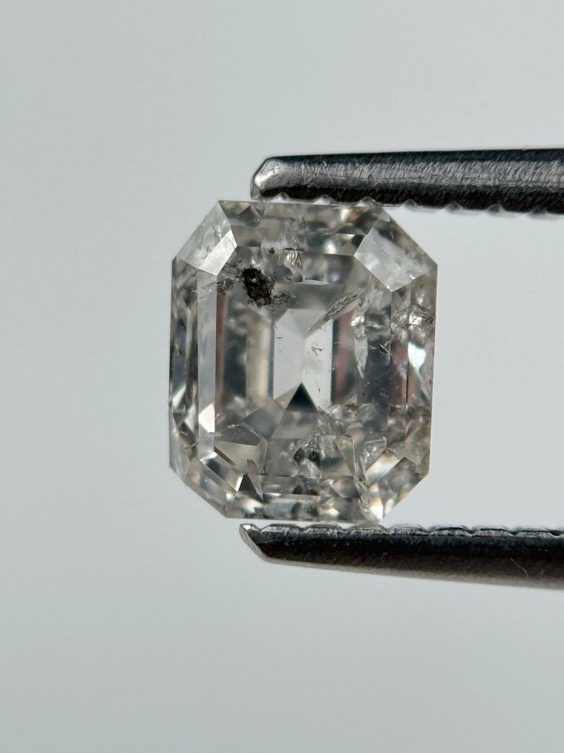 1.02 Ct Emerald Rose Cut White Natural Salt and Pepper Diamond