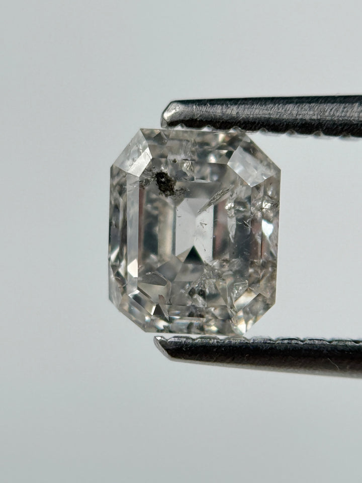 1.02 Ct Emerald Rose Cut White Natural Salt and Pepper Diamond
