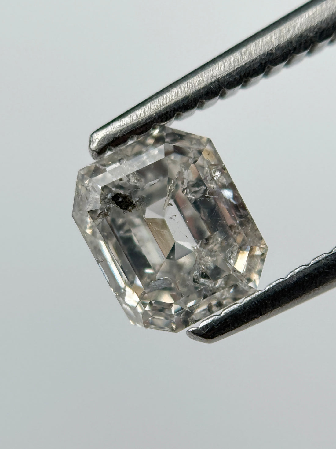 1.02 Ct Emerald Rose Cut White Natural Salt and Pepper Diamond