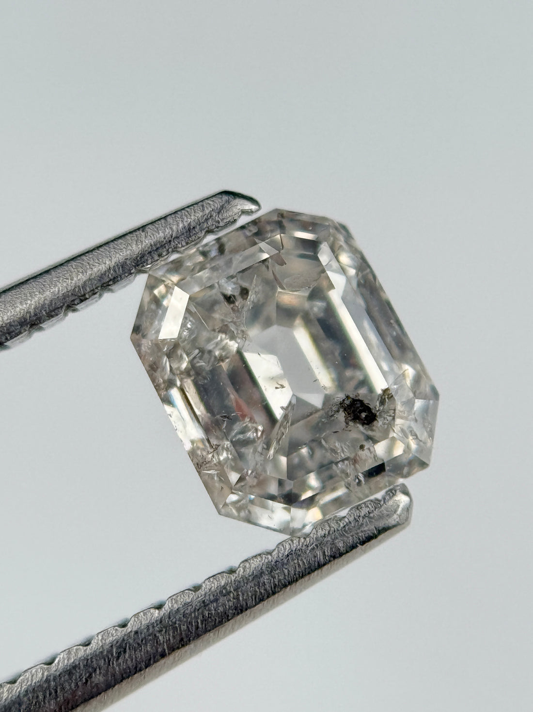 1.02 Ct Emerald Rose Cut White Natural Salt and Pepper Diamond