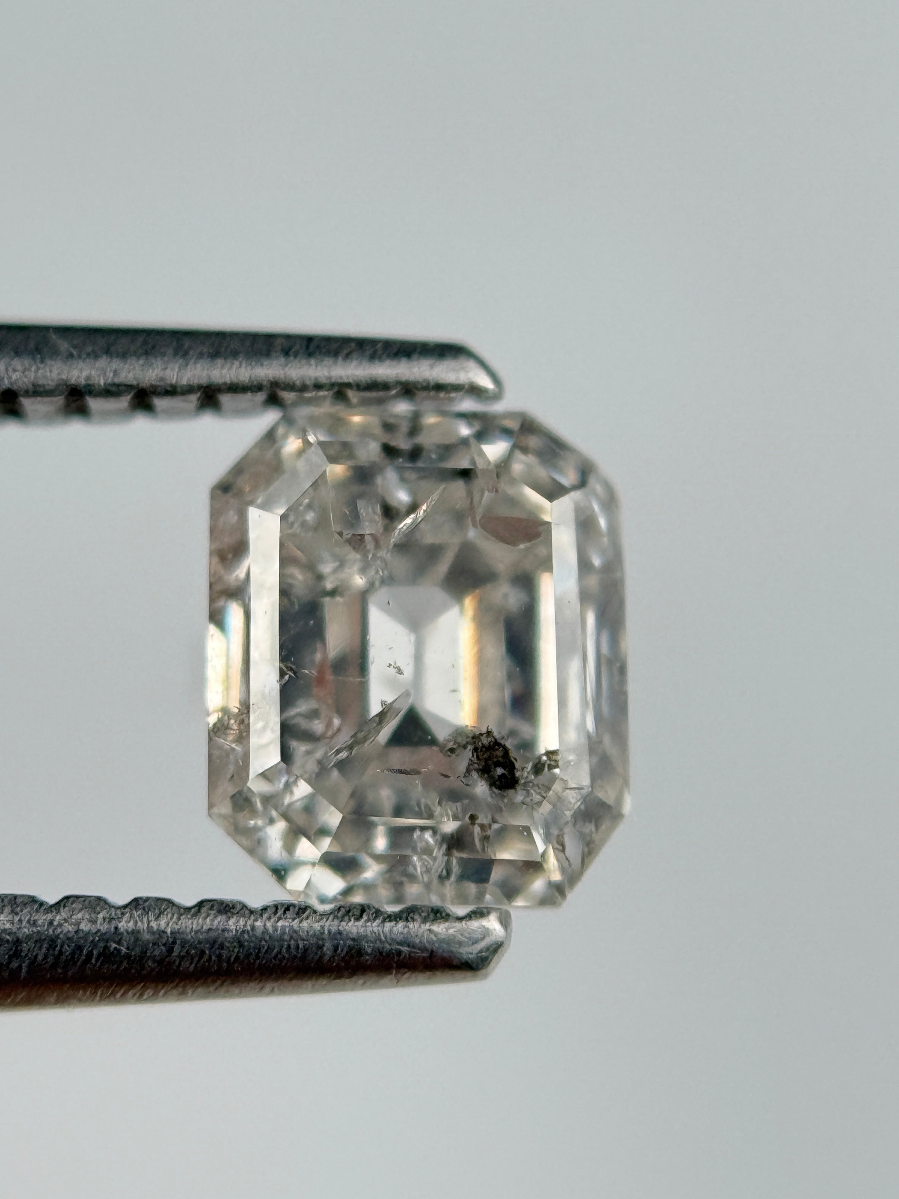 1.02 Ct Emerald Rose Cut White Natural Salt and Pepper Diamond