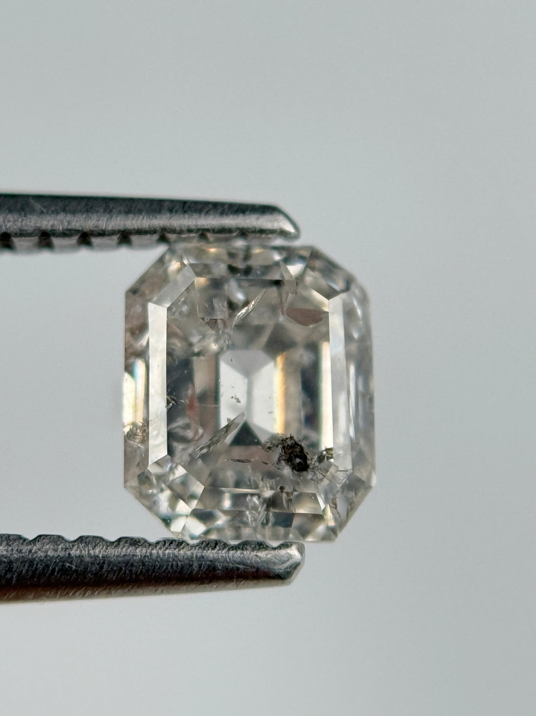 1.02 Ct Emerald Rose Cut White Natural Salt and Pepper Diamond