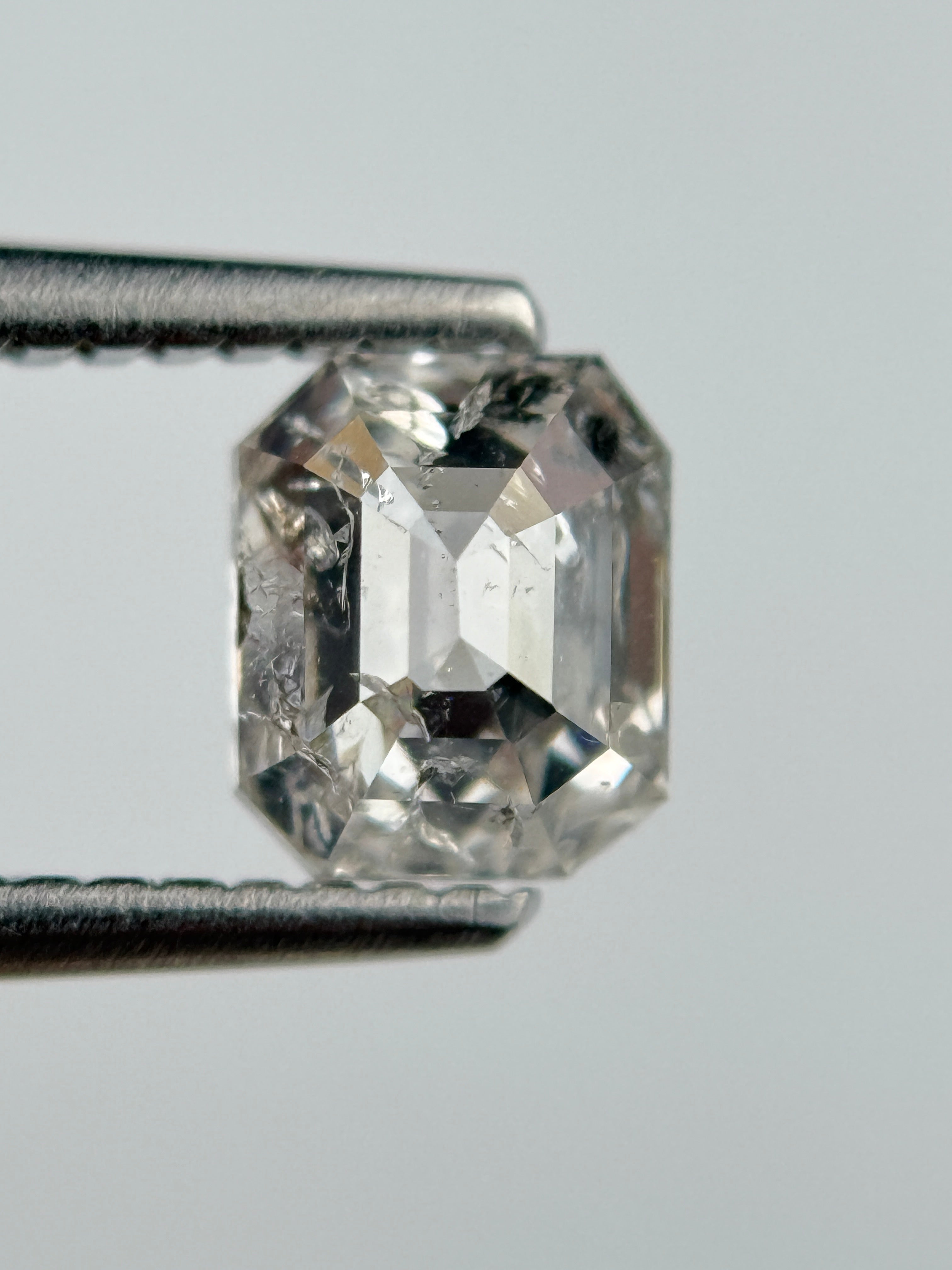 1.02 Ct Emerald Rose Cut White Natural Salt and Pepper Diamond