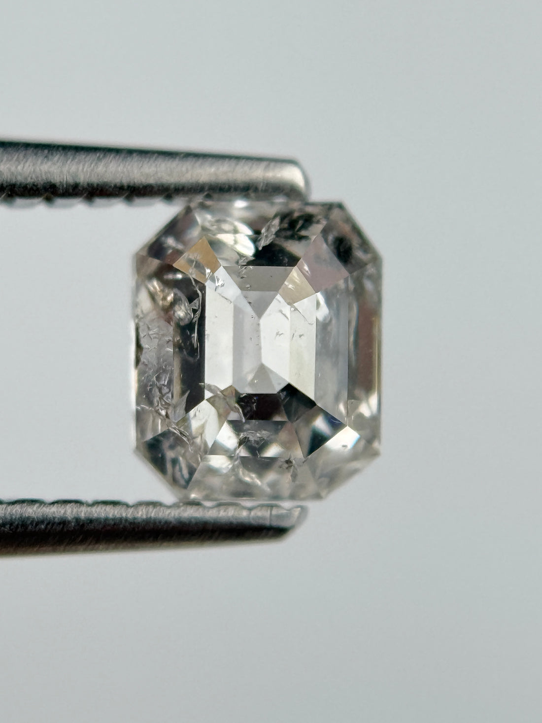1.02 Ct Emerald Rose Cut White Natural Salt and Pepper Diamond