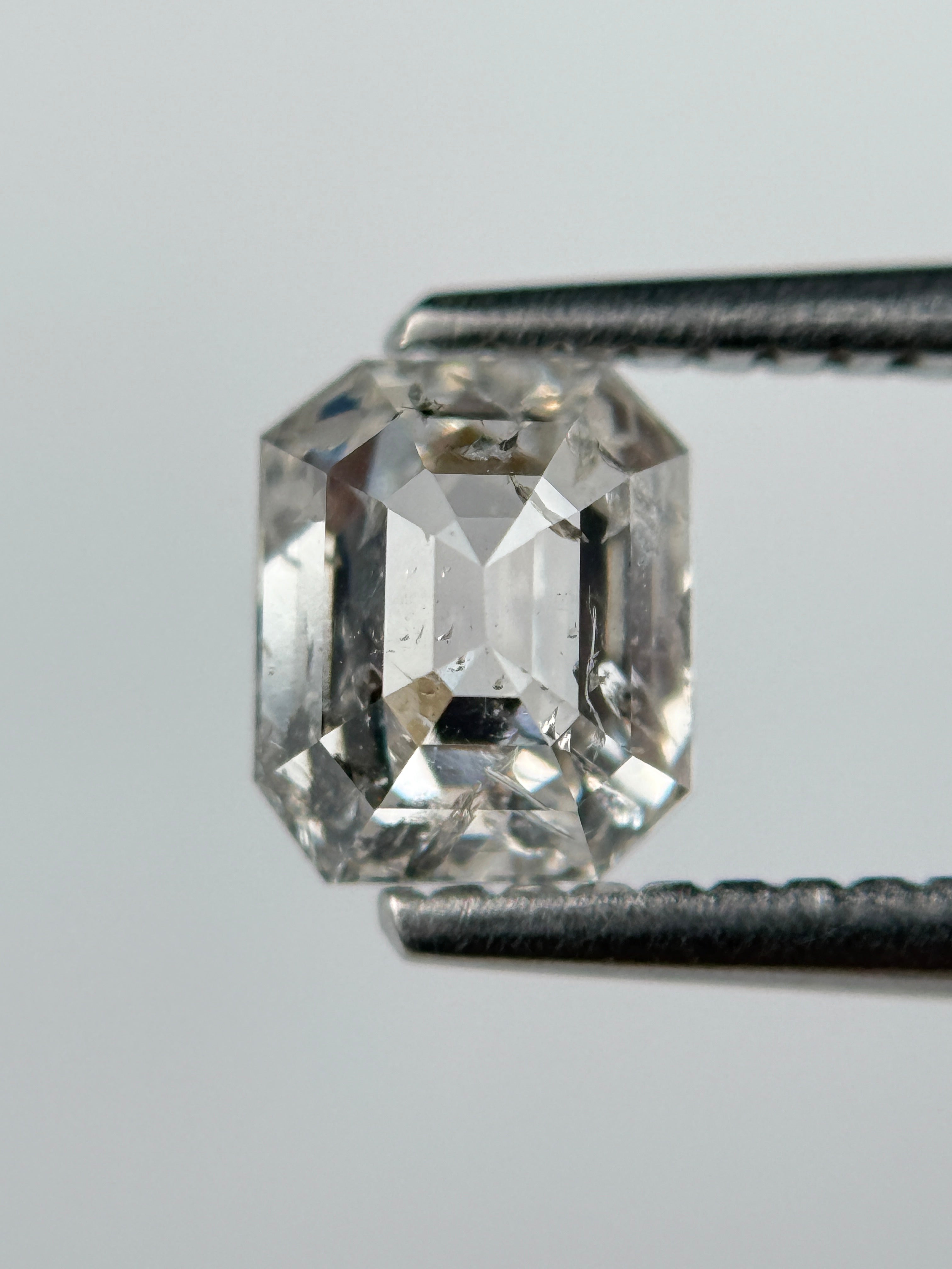 1.02 Ct Emerald Rose Cut White Natural Salt and Pepper Diamond