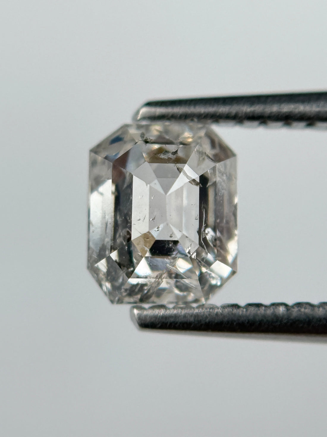 1.02 Ct Emerald Rose Cut White Natural Salt and Pepper Diamond
