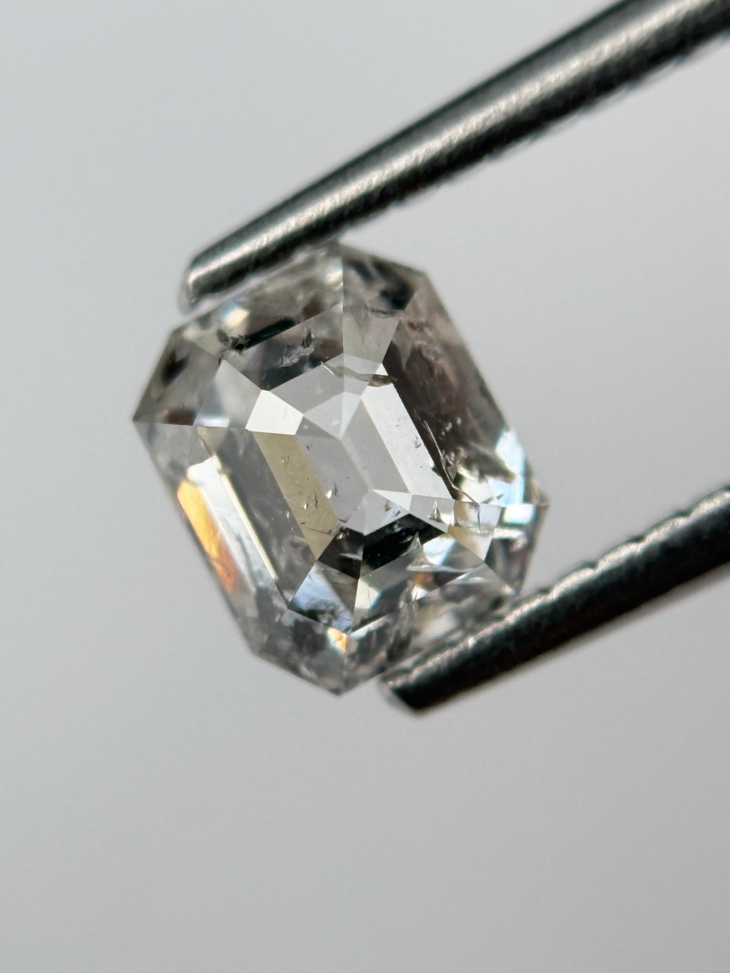 1.02 Ct Emerald Rose Cut White Natural Salt and Pepper Diamond
