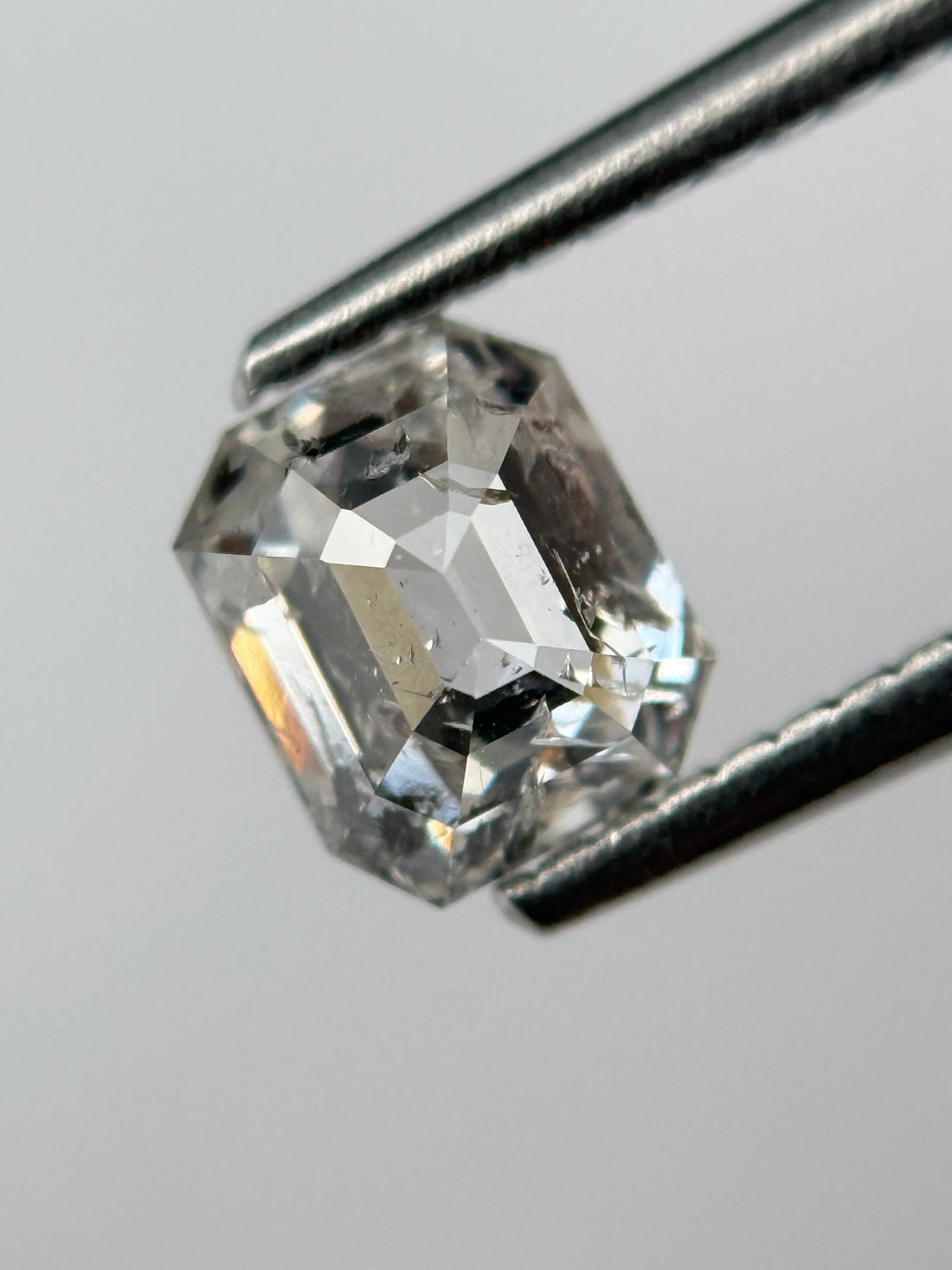 1.02 Ct Emerald Rose Cut White Natural Salt and Pepper Diamond