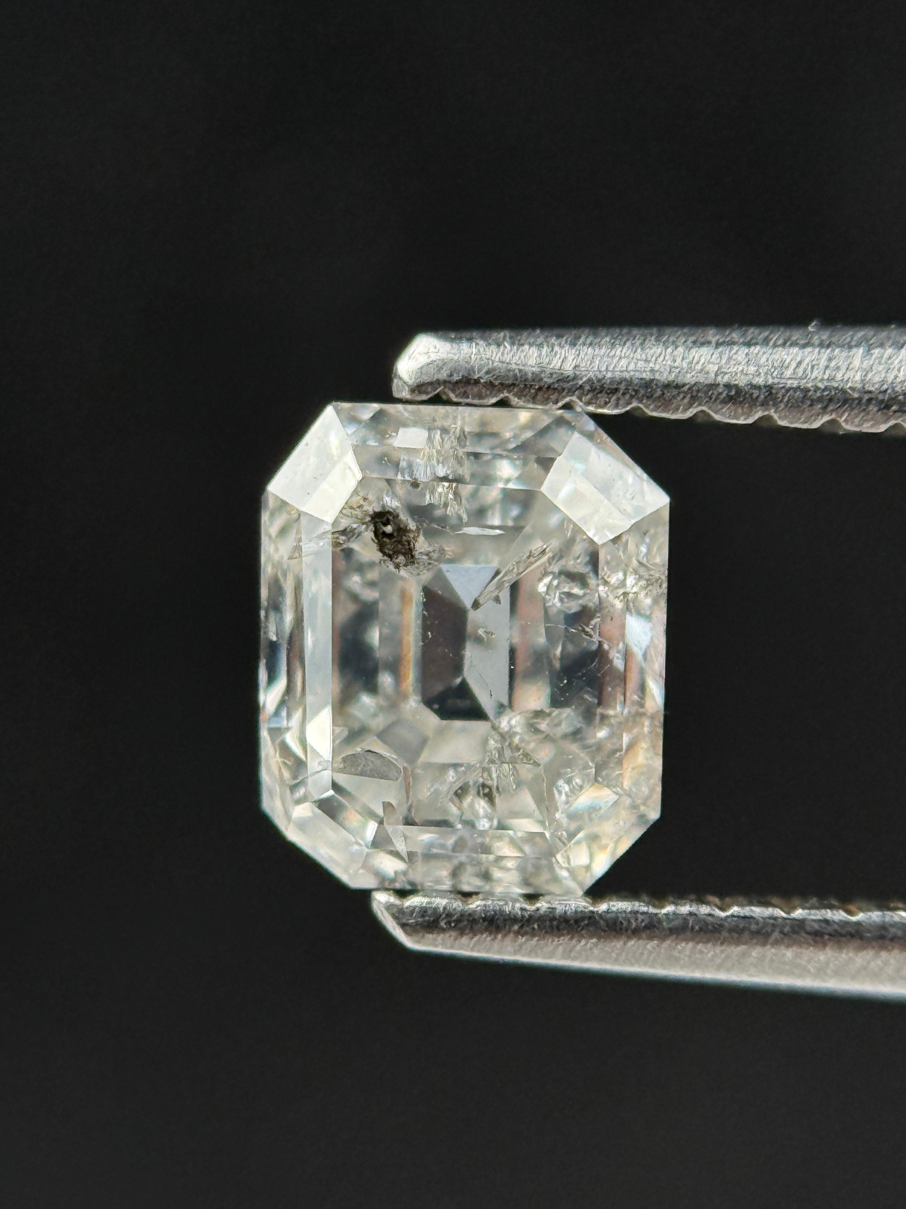 1.02 Ct Emerald Rose Cut White Natural Salt and Pepper Diamond