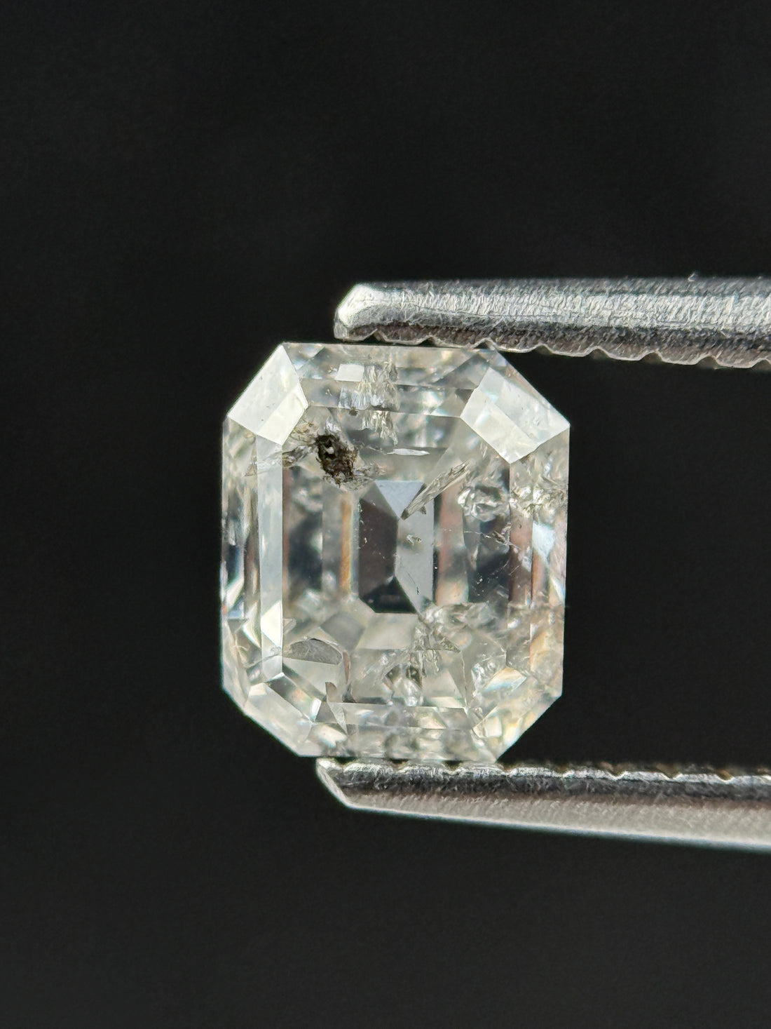 1.02 Ct Emerald Rose Cut White Natural Salt and Pepper Diamond
