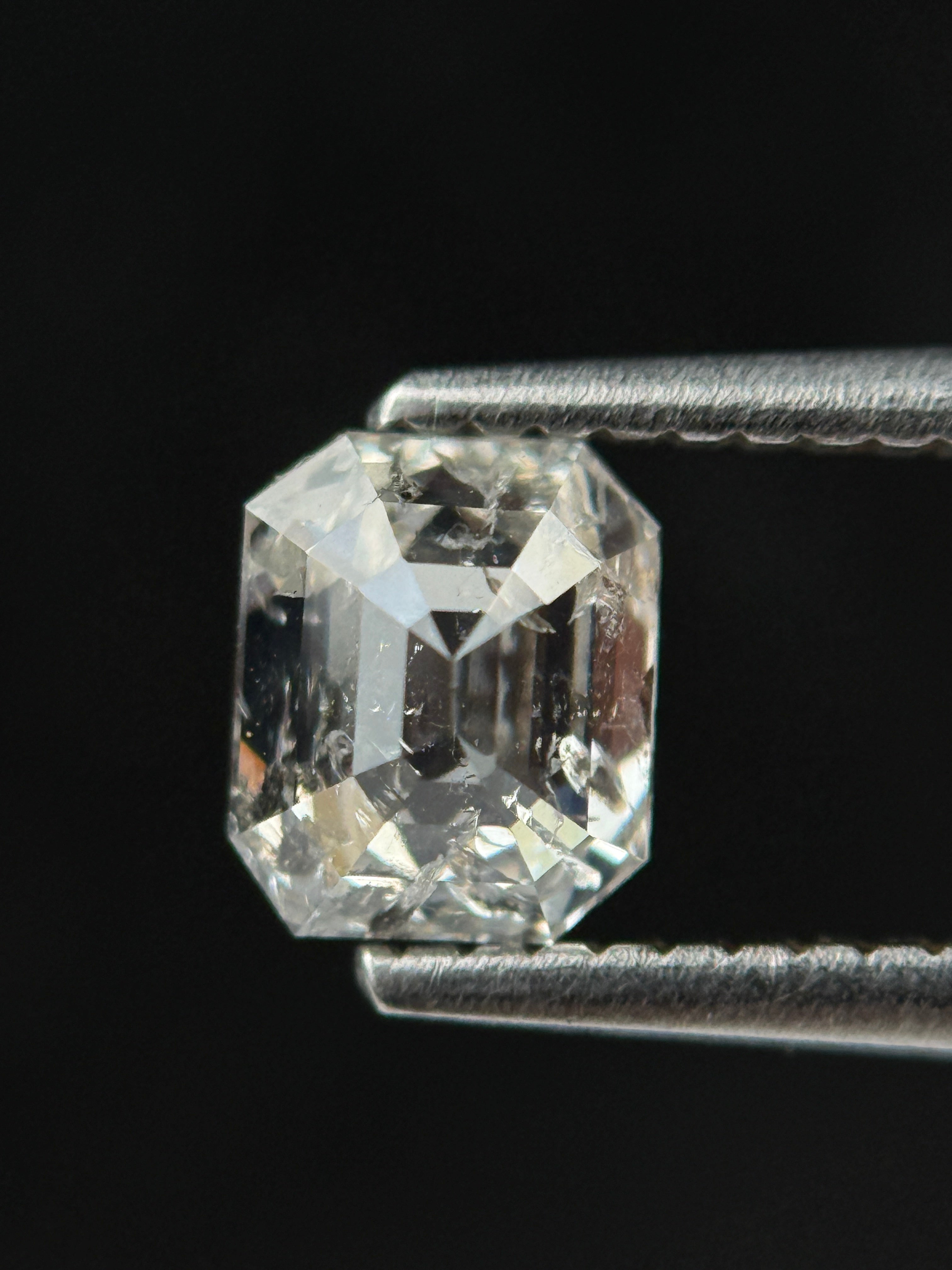1.02 Ct Emerald Rose Cut White Natural Salt and Pepper Diamond